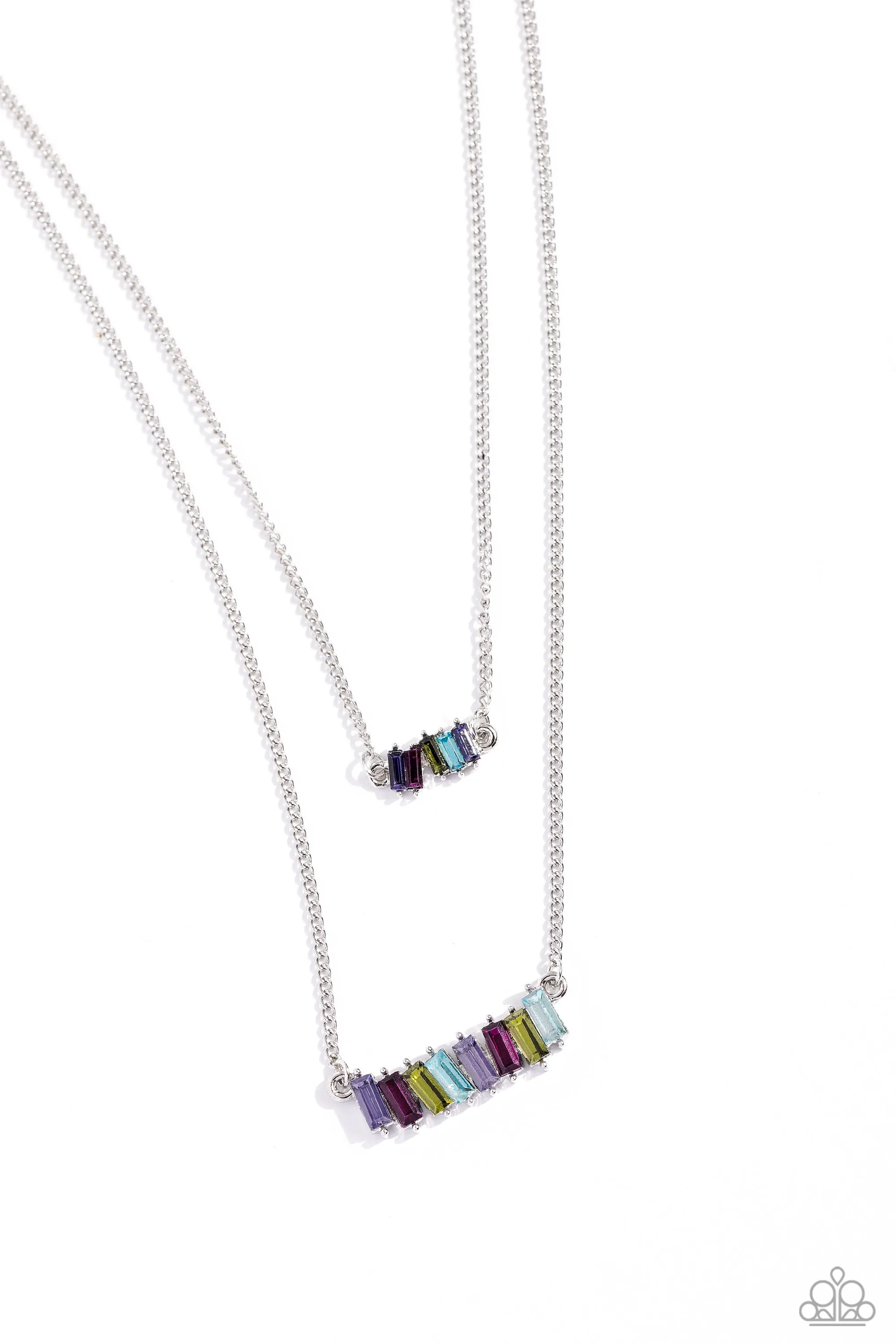 Easygoing Emeralds - Multi - Colored Emerald Cut Gem Tiered Paparazzi Short Necklace