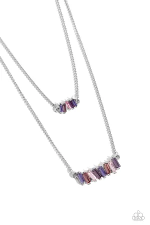 Easygoing Emeralds - Purple - Emerald Cut Gem Tiered Paparazzi Short Necklace