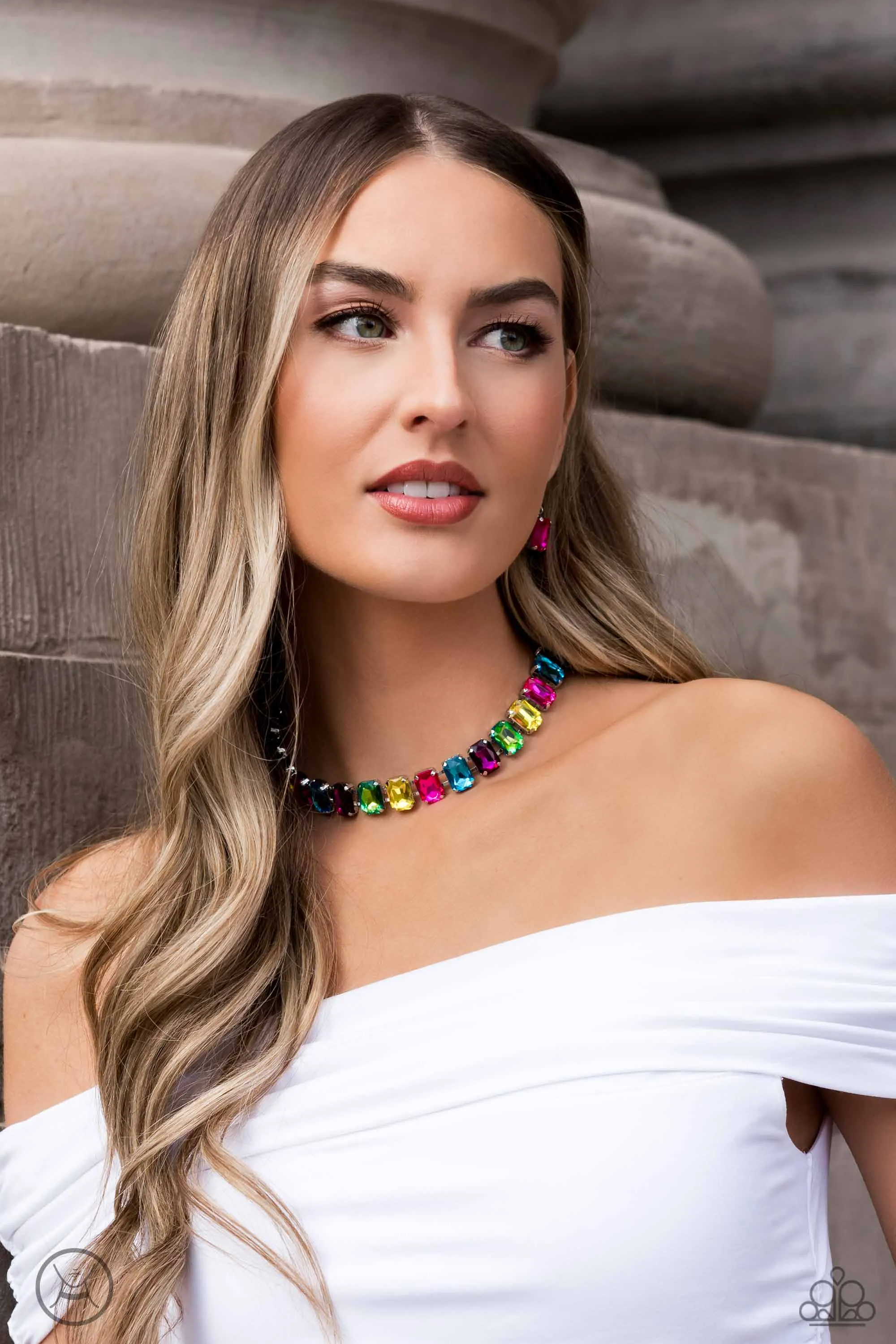 Ecstatic Emeralds - Multi - Colorful Gem Paparazzi Choker Necklace - 2024 Empower Me Pink Exclusive