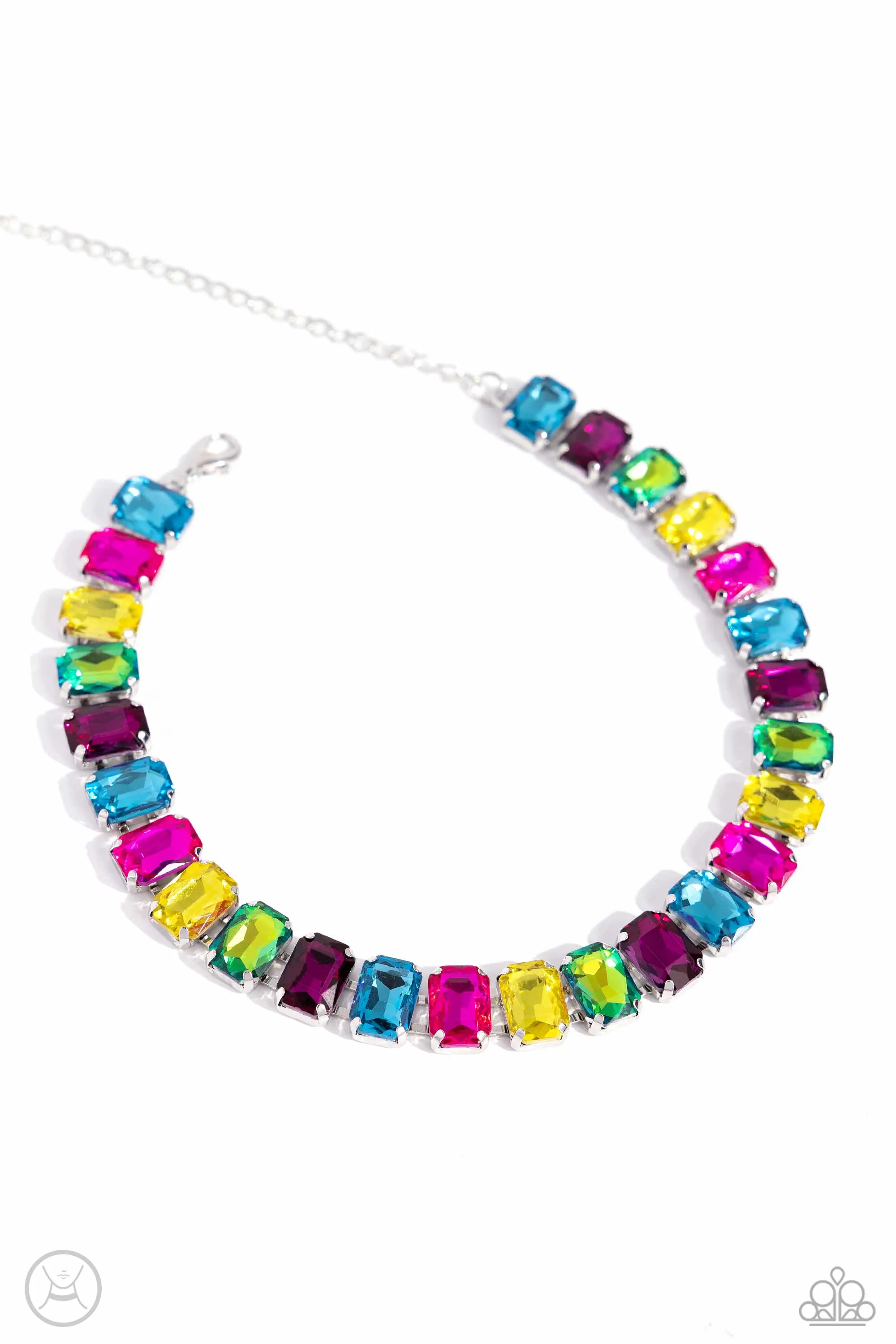 Ecstatic Emeralds - Multi - Colorful Gem Paparazzi Choker Necklace - 2024 Empower Me Pink Exclusive
