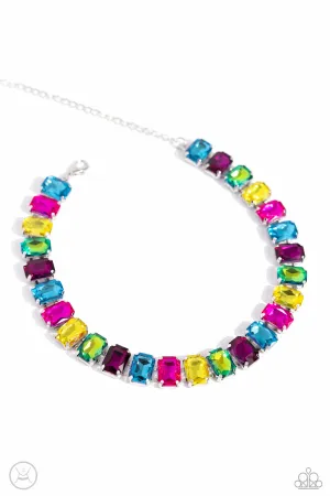 Ecstatic Emeralds - Multi - Colorful Gem Paparazzi Choker Necklace - 2024 Empower Me Pink Exclusive