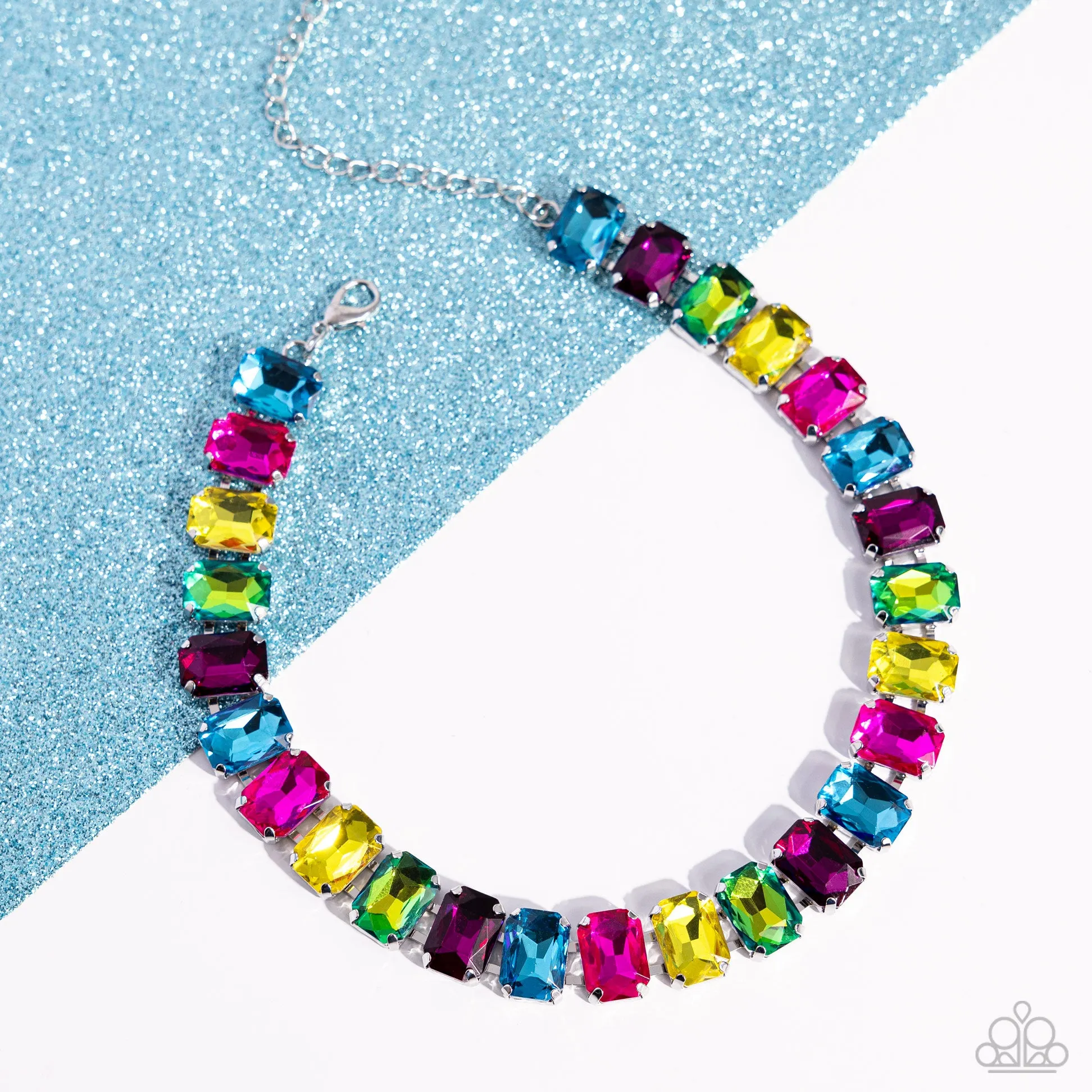 Ecstatic Emeralds - Multi - Colorful Gem Paparazzi Choker Necklace - 2024 Empower Me Pink Exclusive