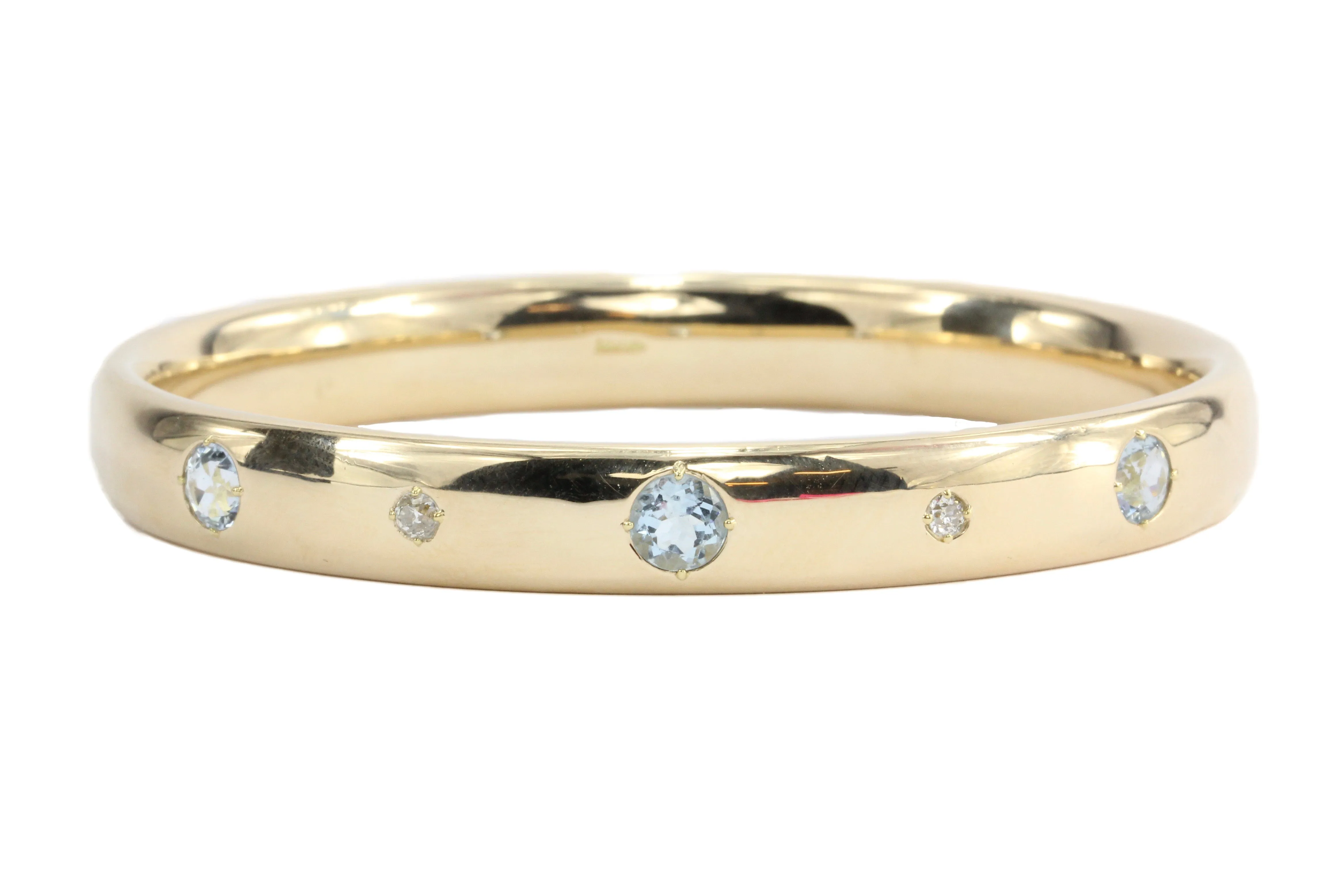 Edwardian 14K Gold Old European Diamond & Aquamarine Bangle Bracelet c.1905