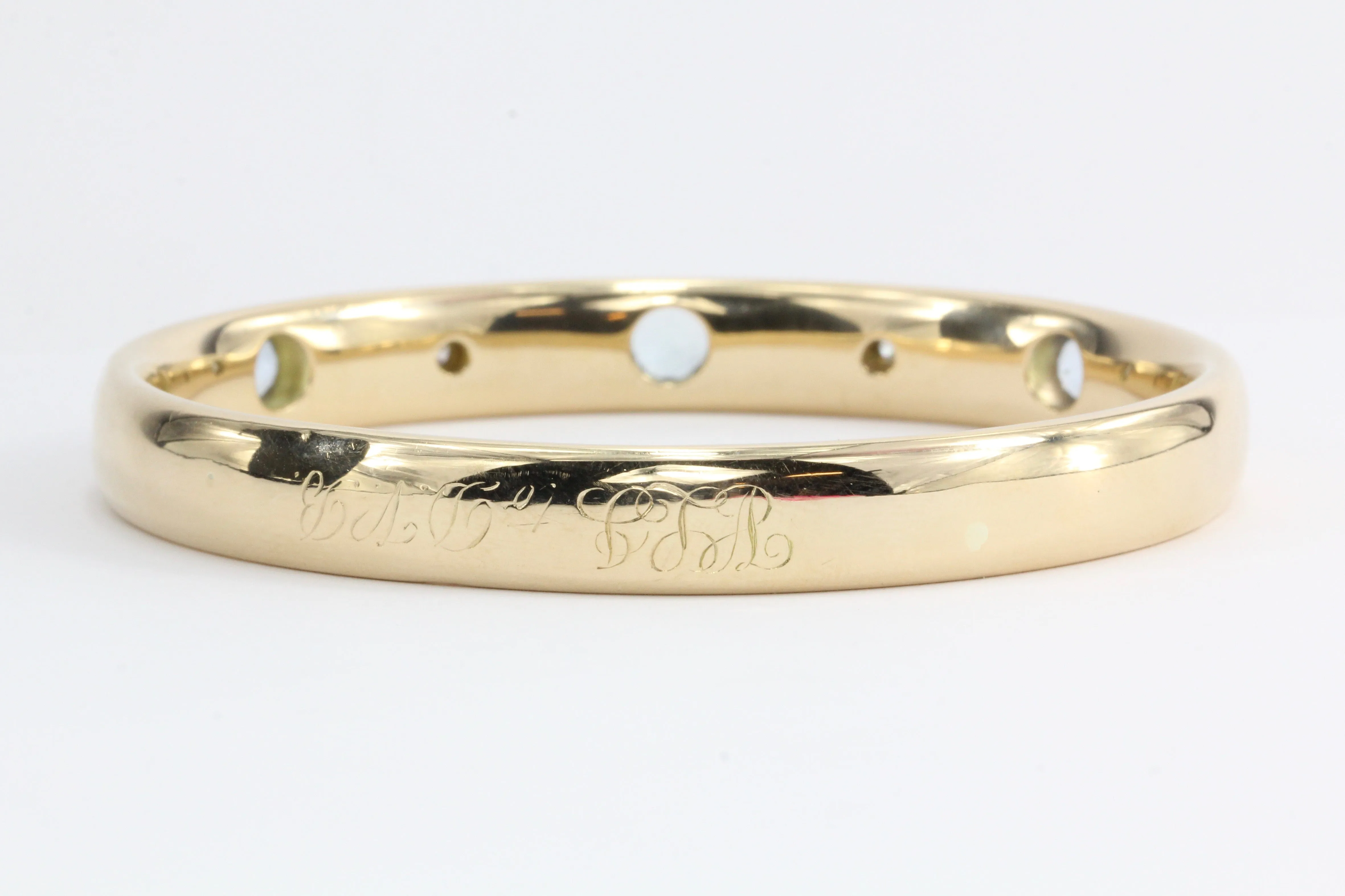 Edwardian 14K Gold Old European Diamond & Aquamarine Bangle Bracelet c.1905