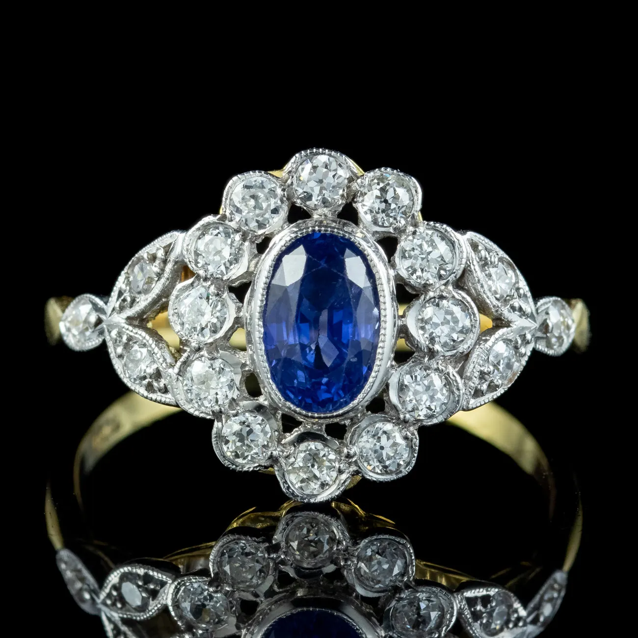Edwardian Style Sapphire Diamond Daisy Cluster Ring 0.70ct Sapphire