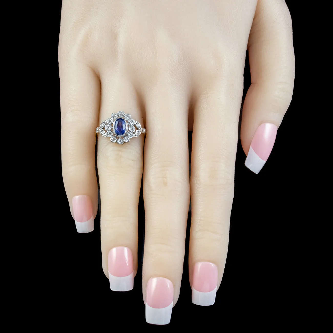 Edwardian Style Sapphire Diamond Daisy Cluster Ring 0.70ct Sapphire