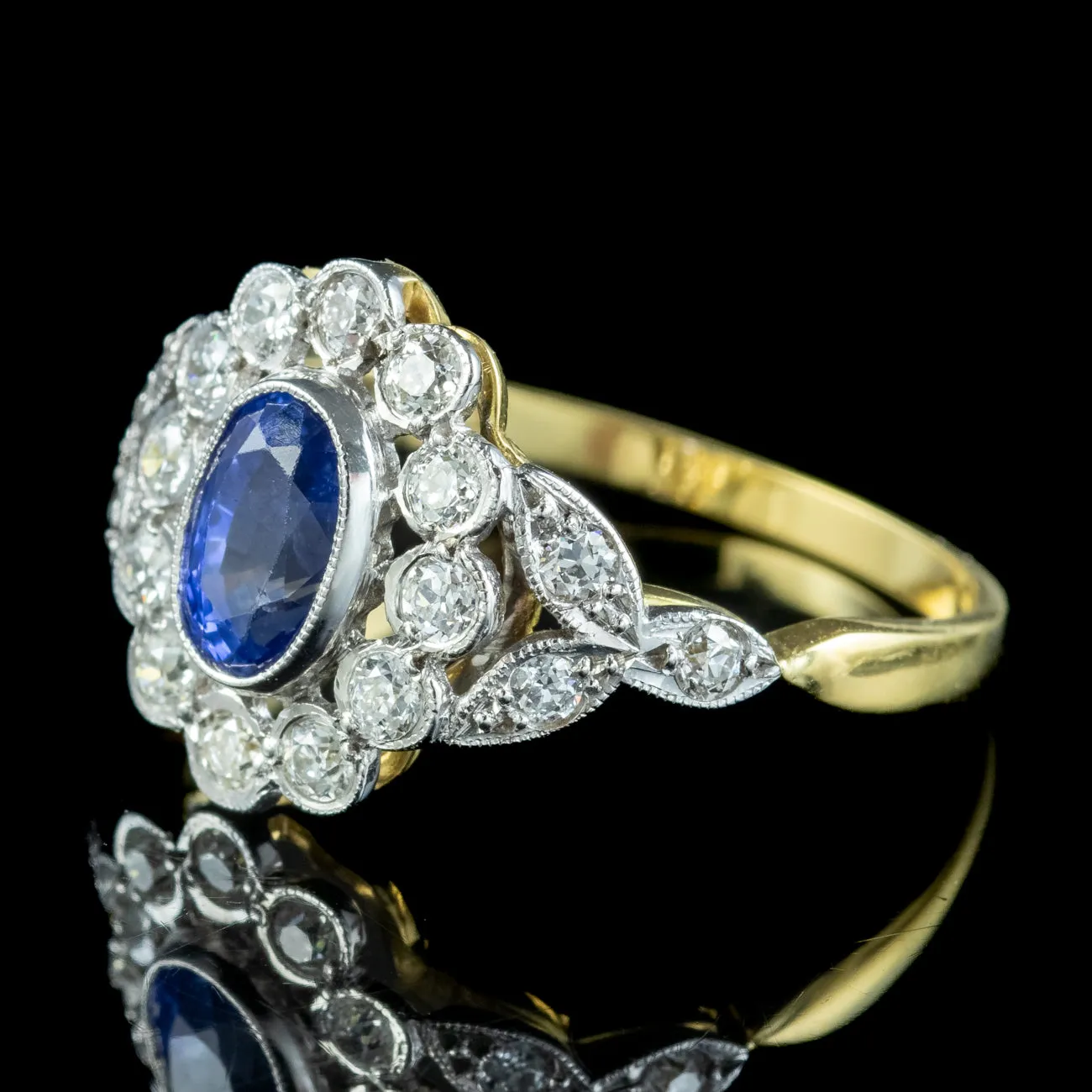 Edwardian Style Sapphire Diamond Daisy Cluster Ring 0.70ct Sapphire