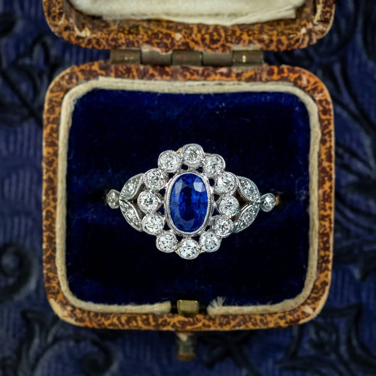 Edwardian Style Sapphire Diamond Daisy Cluster Ring 0.70ct Sapphire