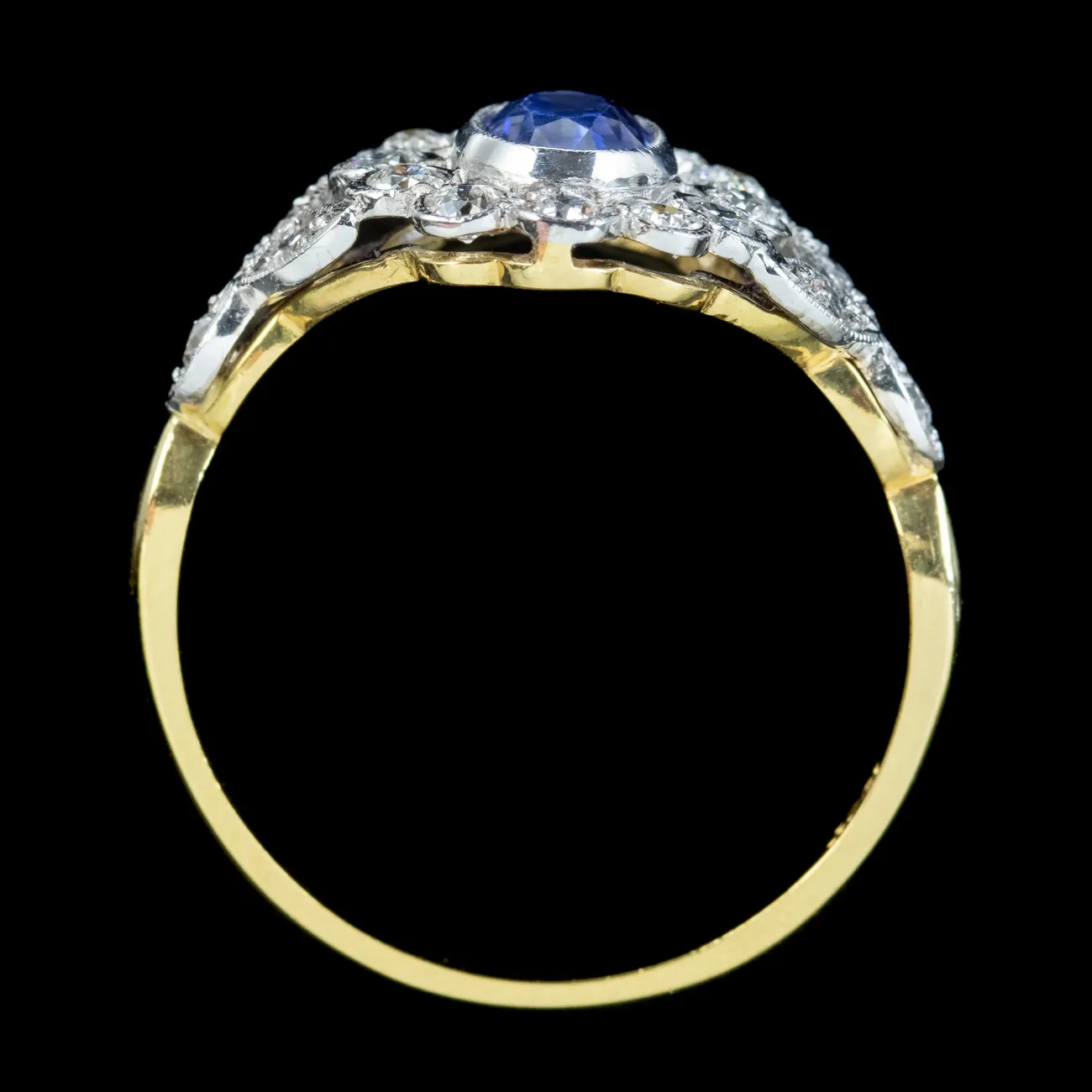 Edwardian Style Sapphire Diamond Daisy Cluster Ring 0.70ct Sapphire