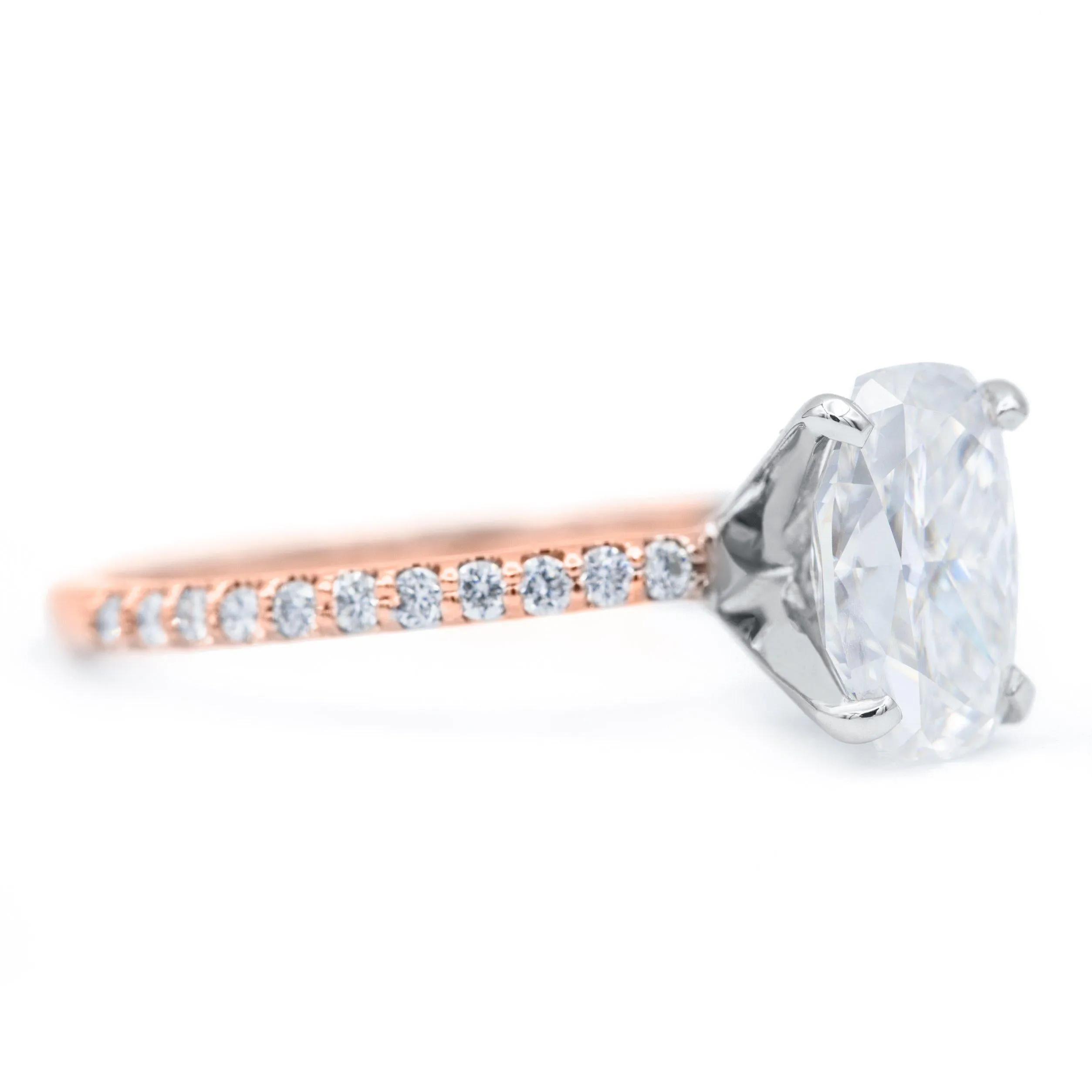 Elongated Skinny Cushion Crushed Ice Moissanite 4 Prongs Diamond Accent Ice Solitaire Ring