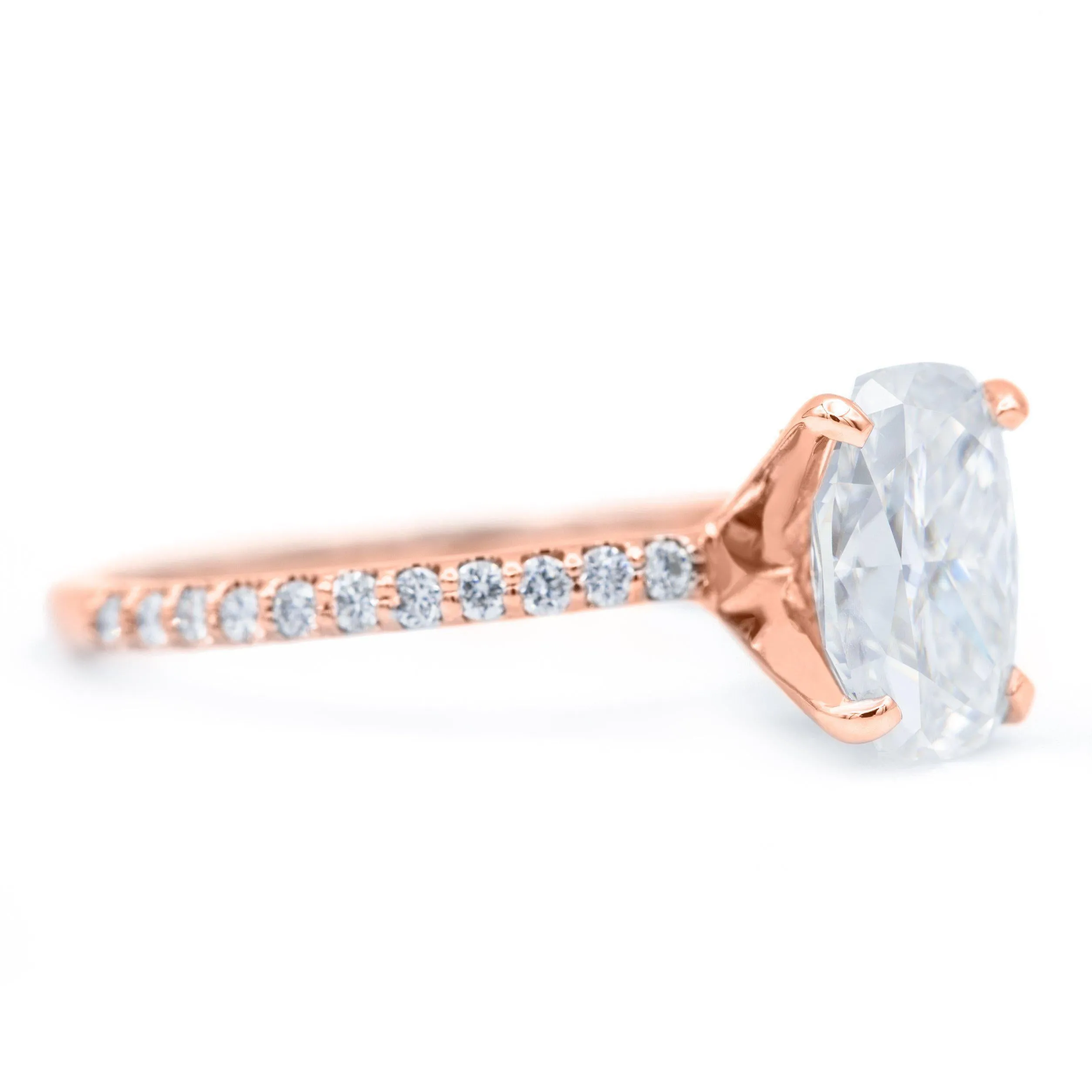 Elongated Skinny Cushion Crushed Ice Moissanite 4 Prongs Diamond Accent Ice Solitaire Ring