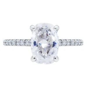 Elongated Skinny Cushion Crushed Ice Moissanite 4 Prongs Diamond Accent Ice Solitaire Ring