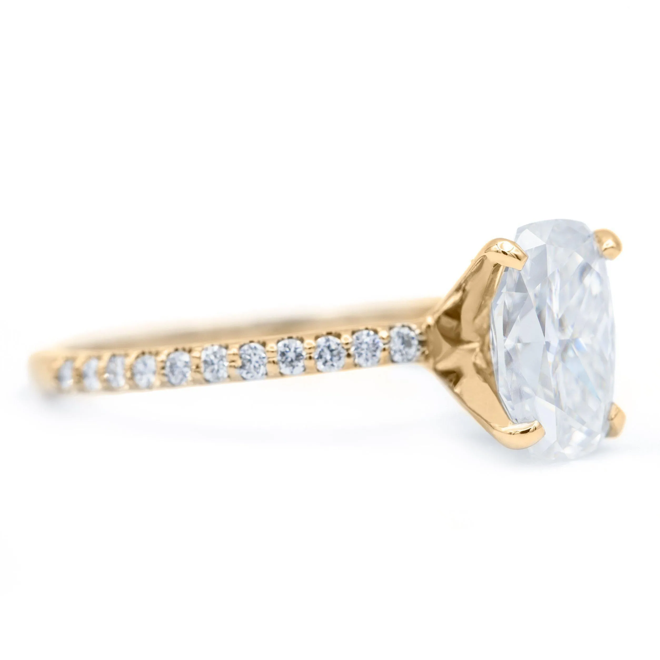 Elongated Skinny Cushion Crushed Ice Moissanite 4 Prongs Diamond Accent Ice Solitaire Ring