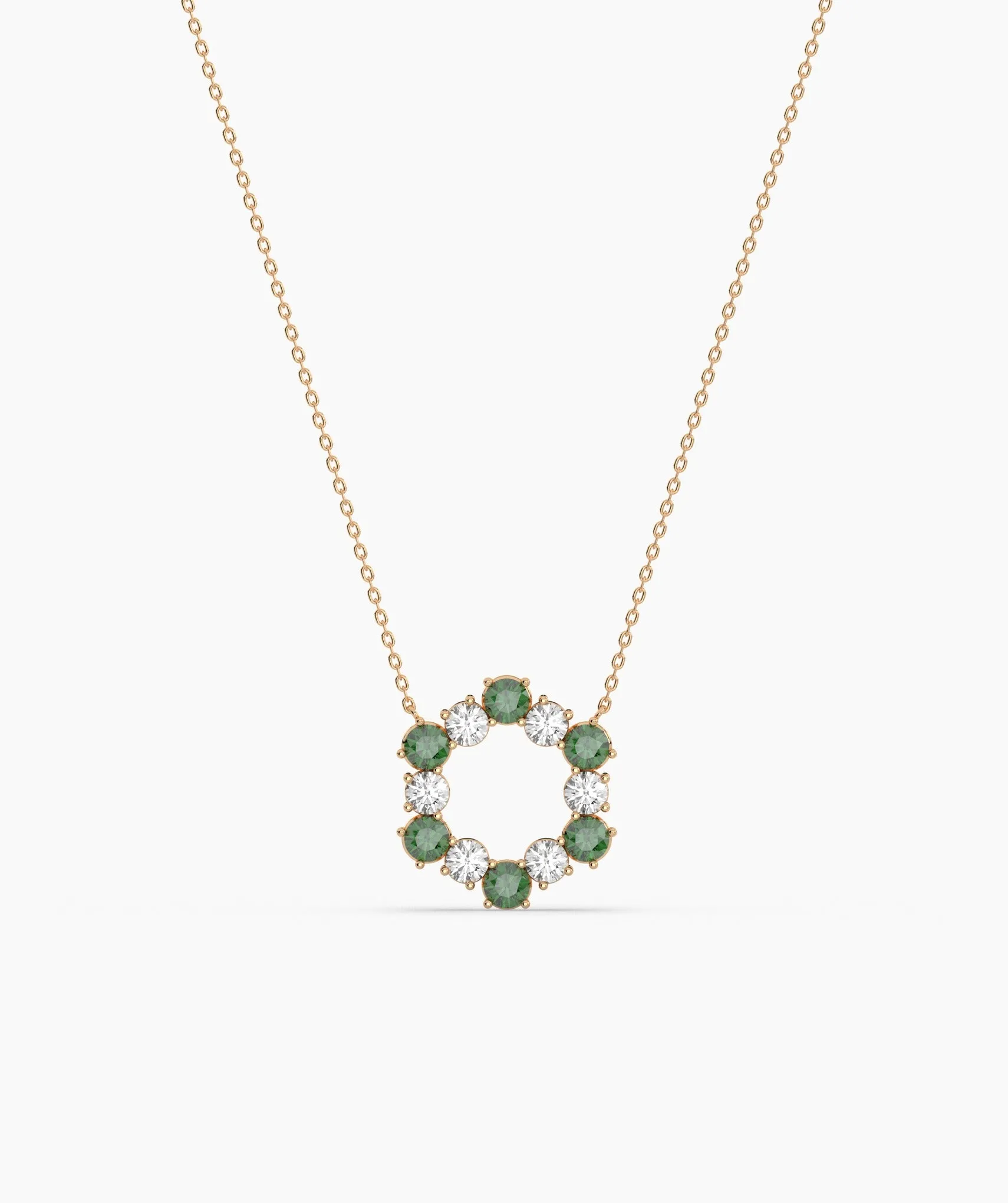 Emerald & Diamond Circle Necklace