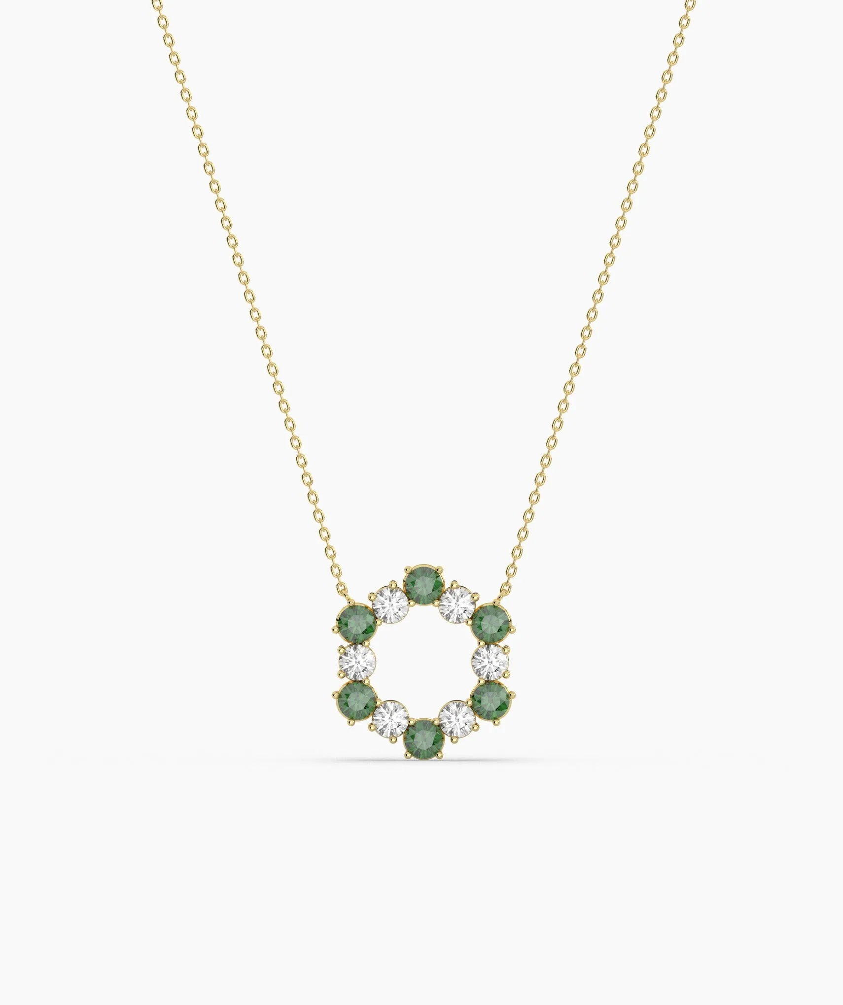 Emerald & Diamond Circle Necklace