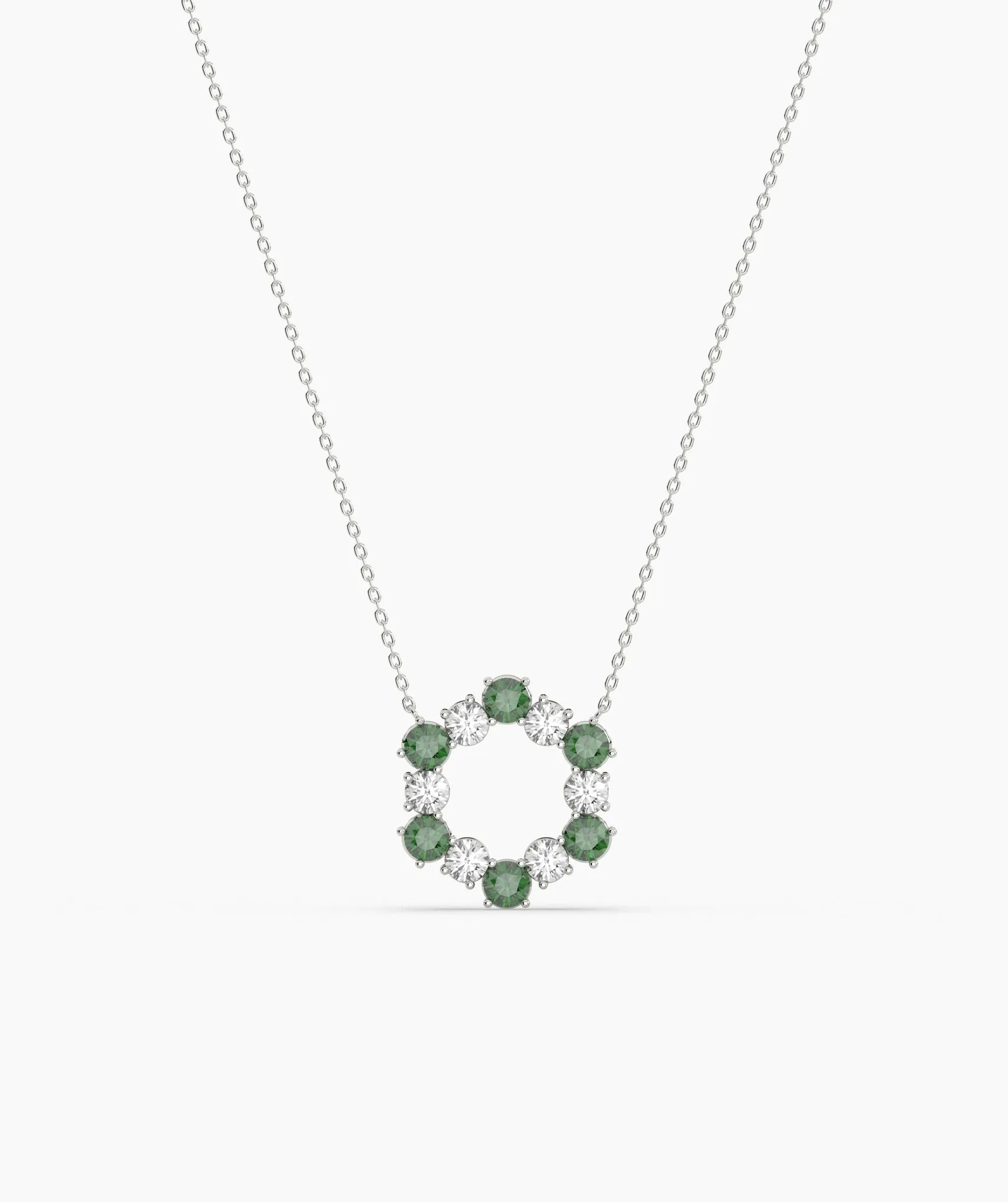 Emerald & Diamond Circle Necklace