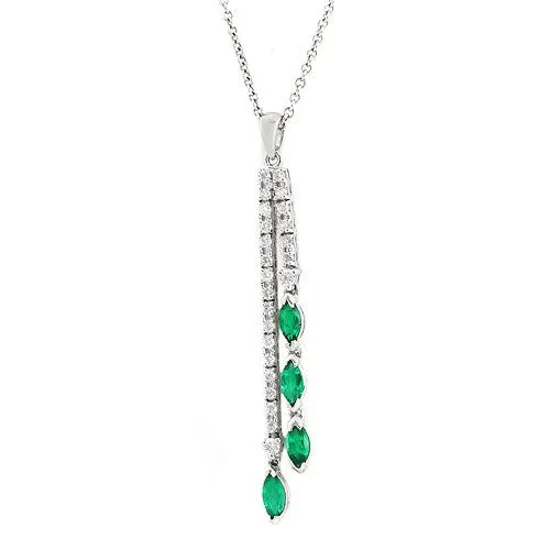 Emerald & Diamond Pendant Necklace In 18k White Gold