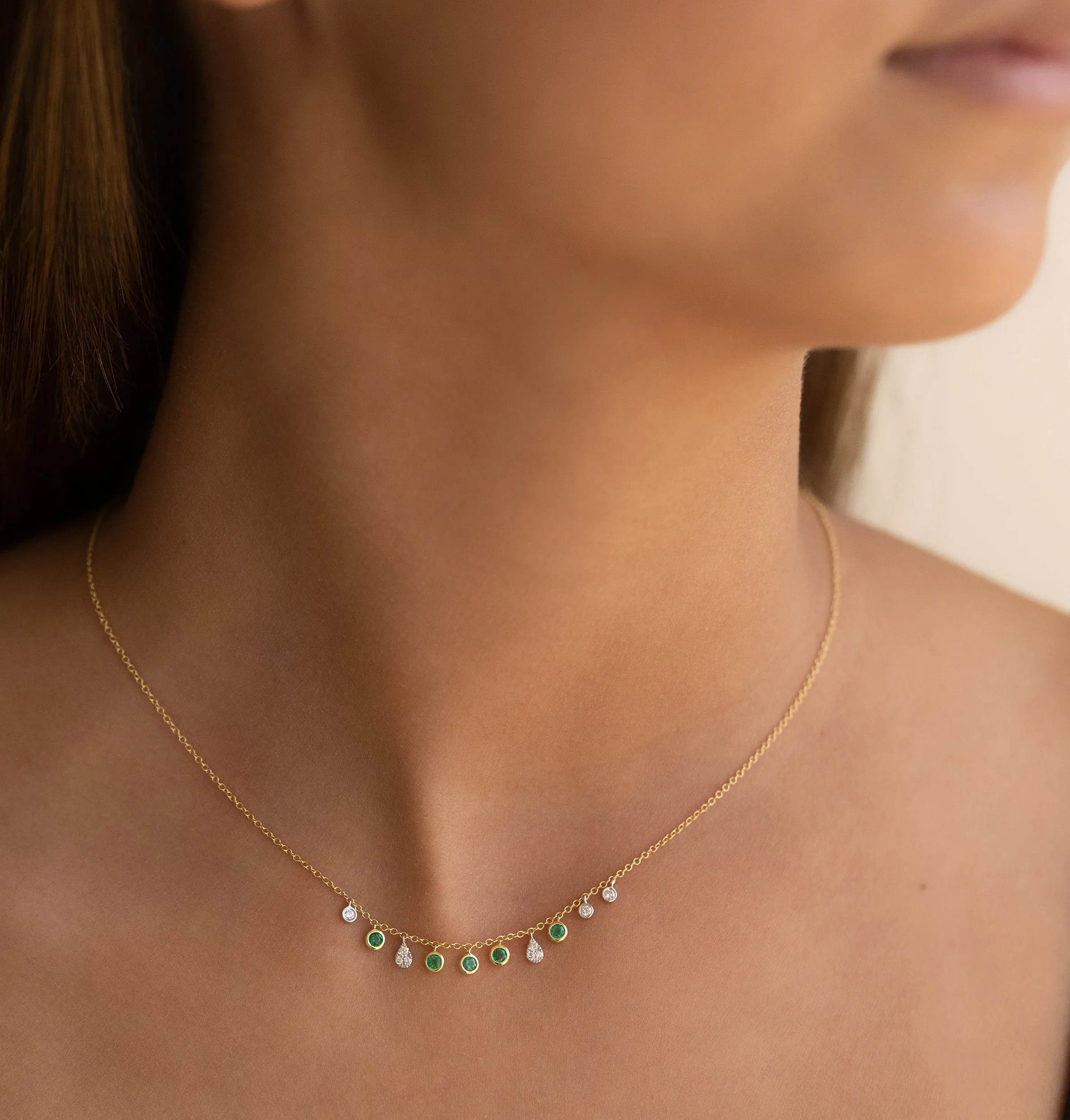 Emerald and Diamond Bezel Necklace