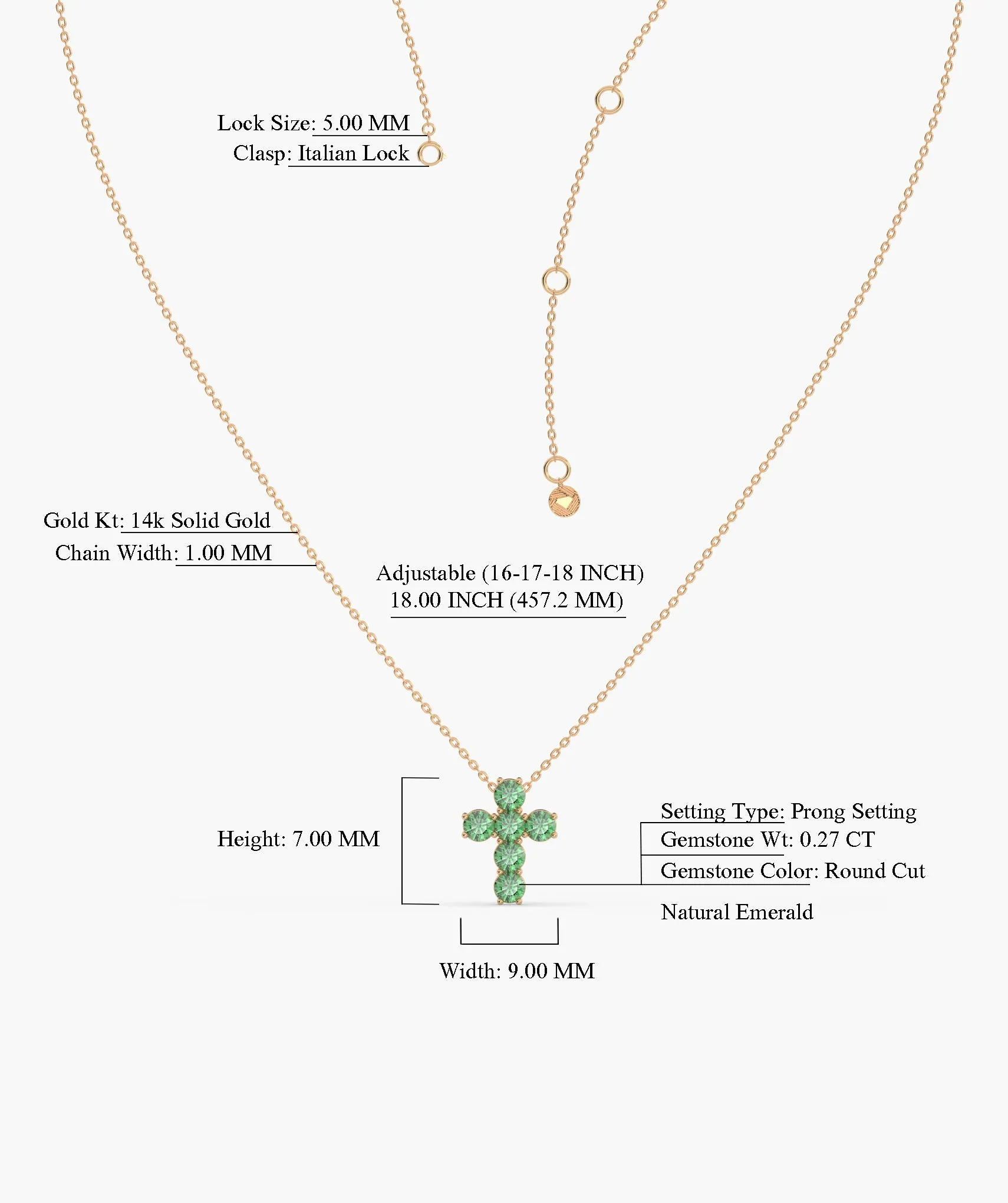 Emerald Cross 14K Gold Necklace
