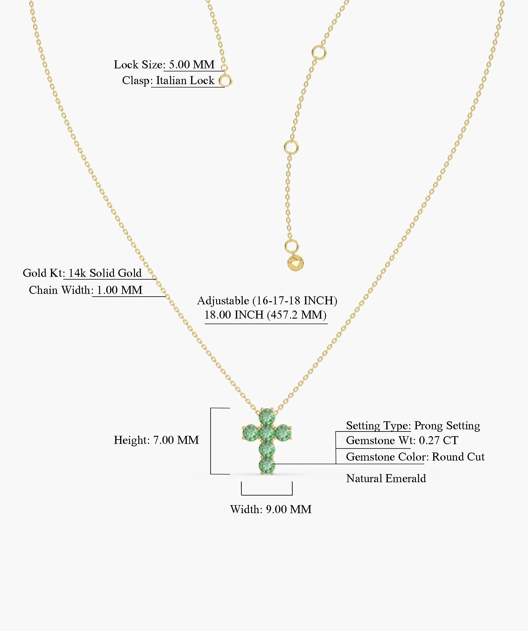 Emerald Cross 14K Gold Necklace