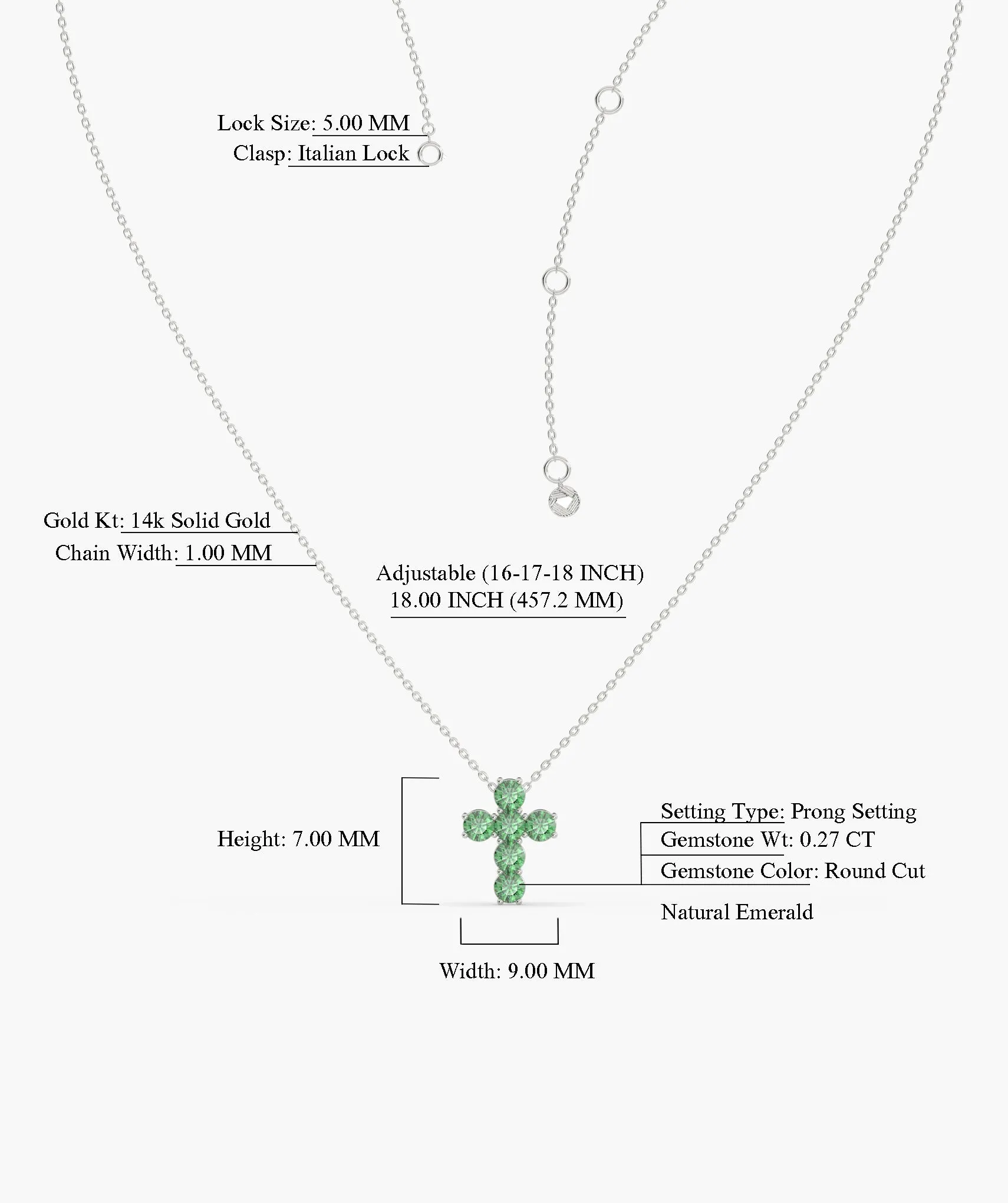 Emerald Cross 14K Gold Necklace