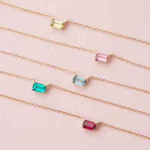 Emerald-cut Birthstone Necklace