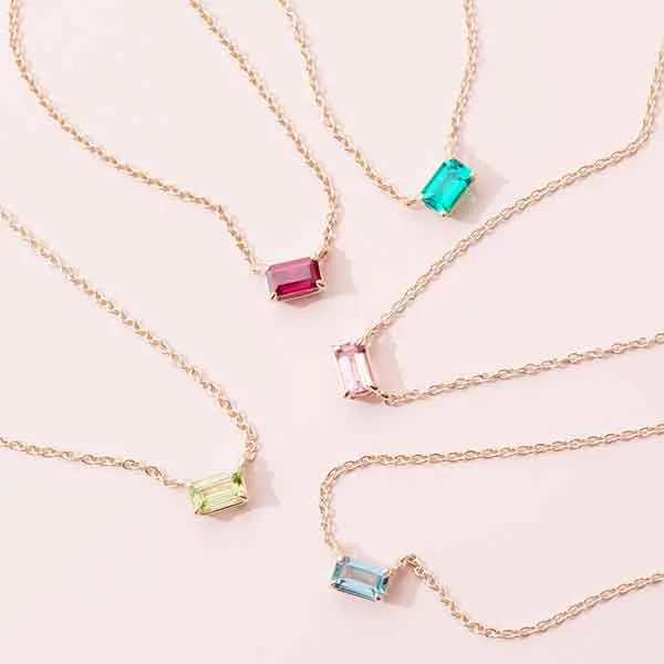 Emerald-cut Birthstone Necklace