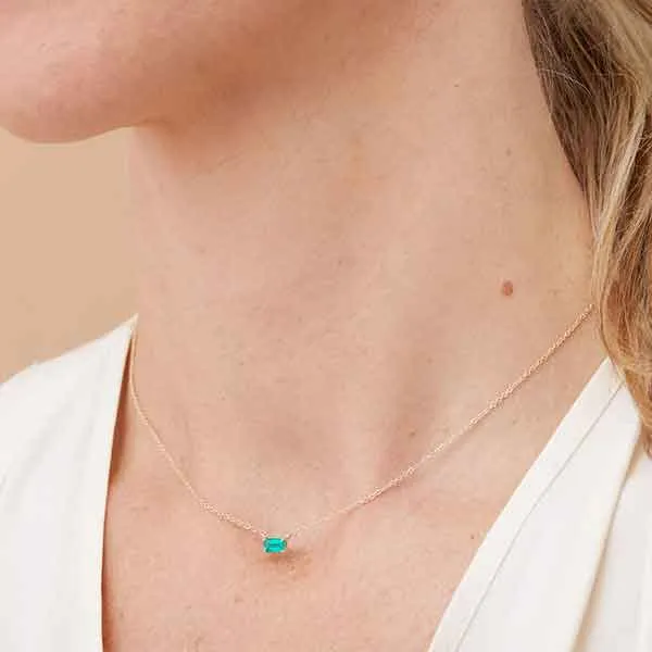 Emerald-cut Birthstone Necklace
