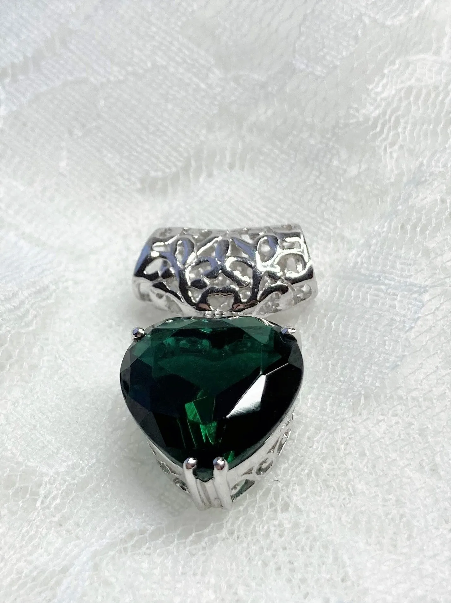 Emerald Pendant, Heart Gemstone, Gold upgrade, Art Nouveau Necklace #P38