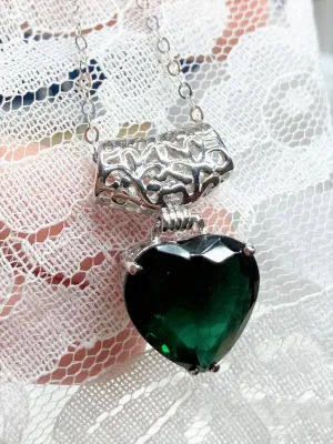 Emerald Pendant, Heart Gemstone, Gold upgrade, Art Nouveau Necklace #P38