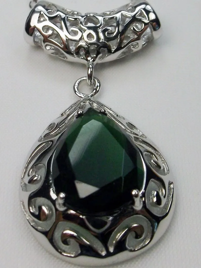 Emerald Pendant Necklace, Victorian Jewelry P28