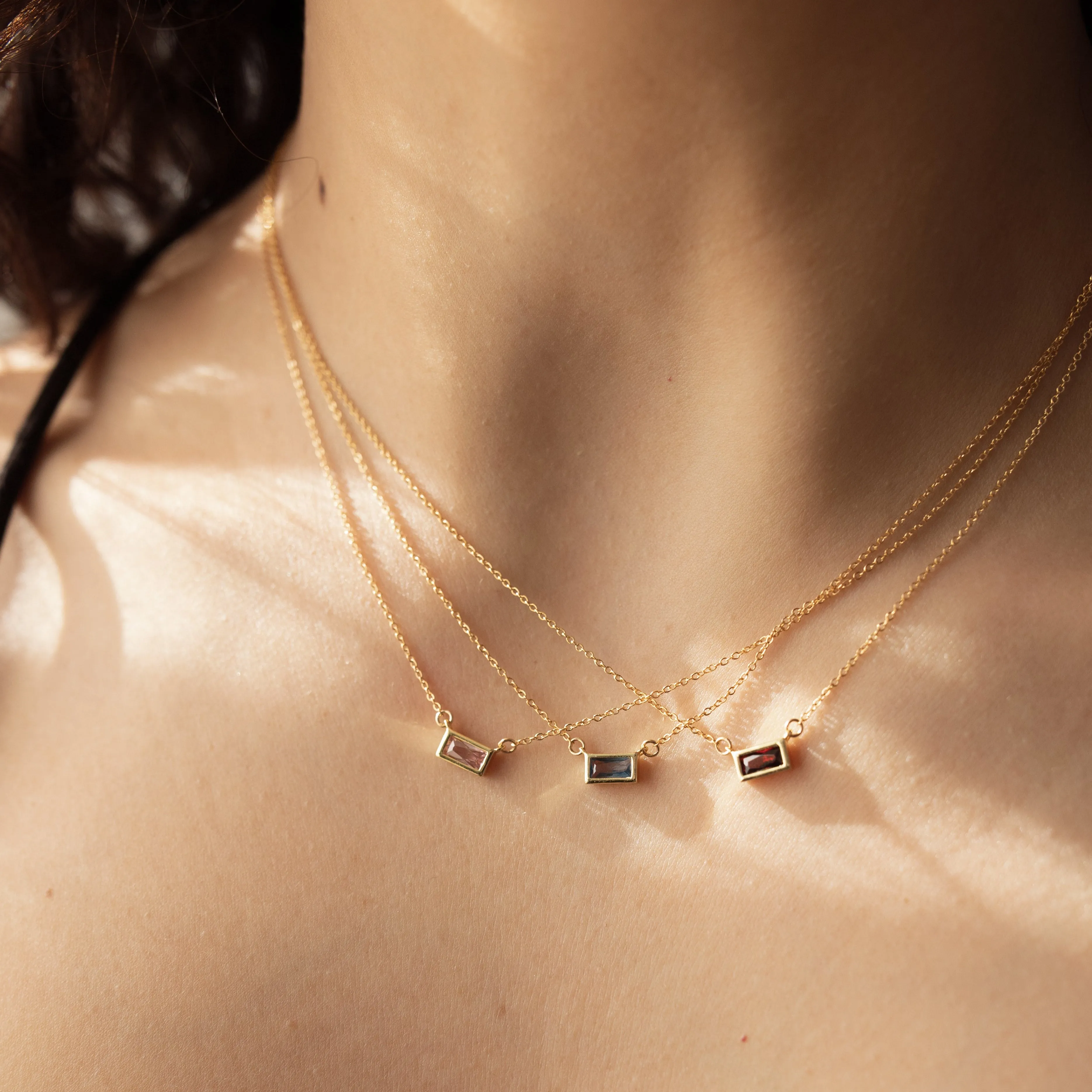 Emerald Shape Horizontal Birthstone Necklaces