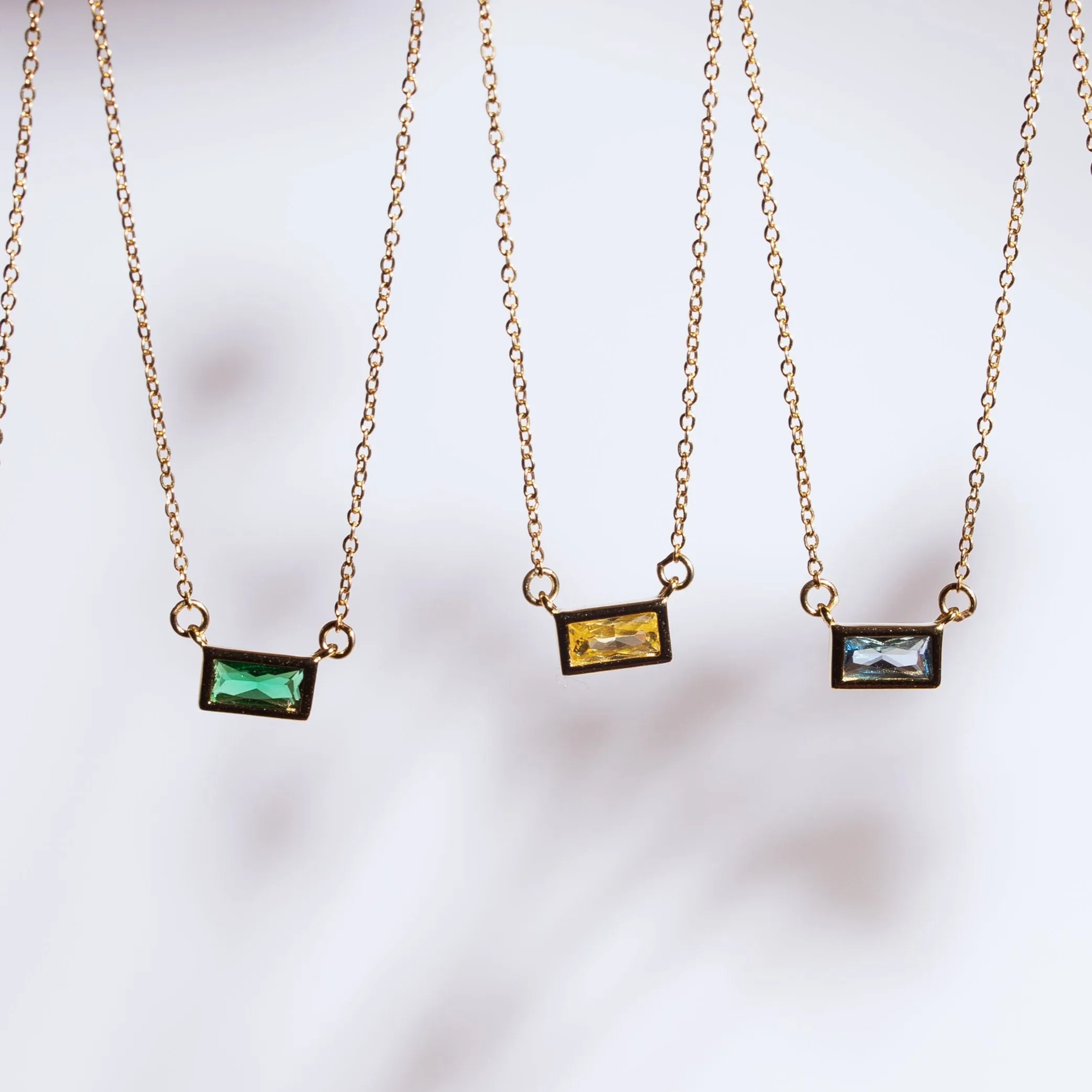 Emerald Shape Horizontal Birthstone Necklaces