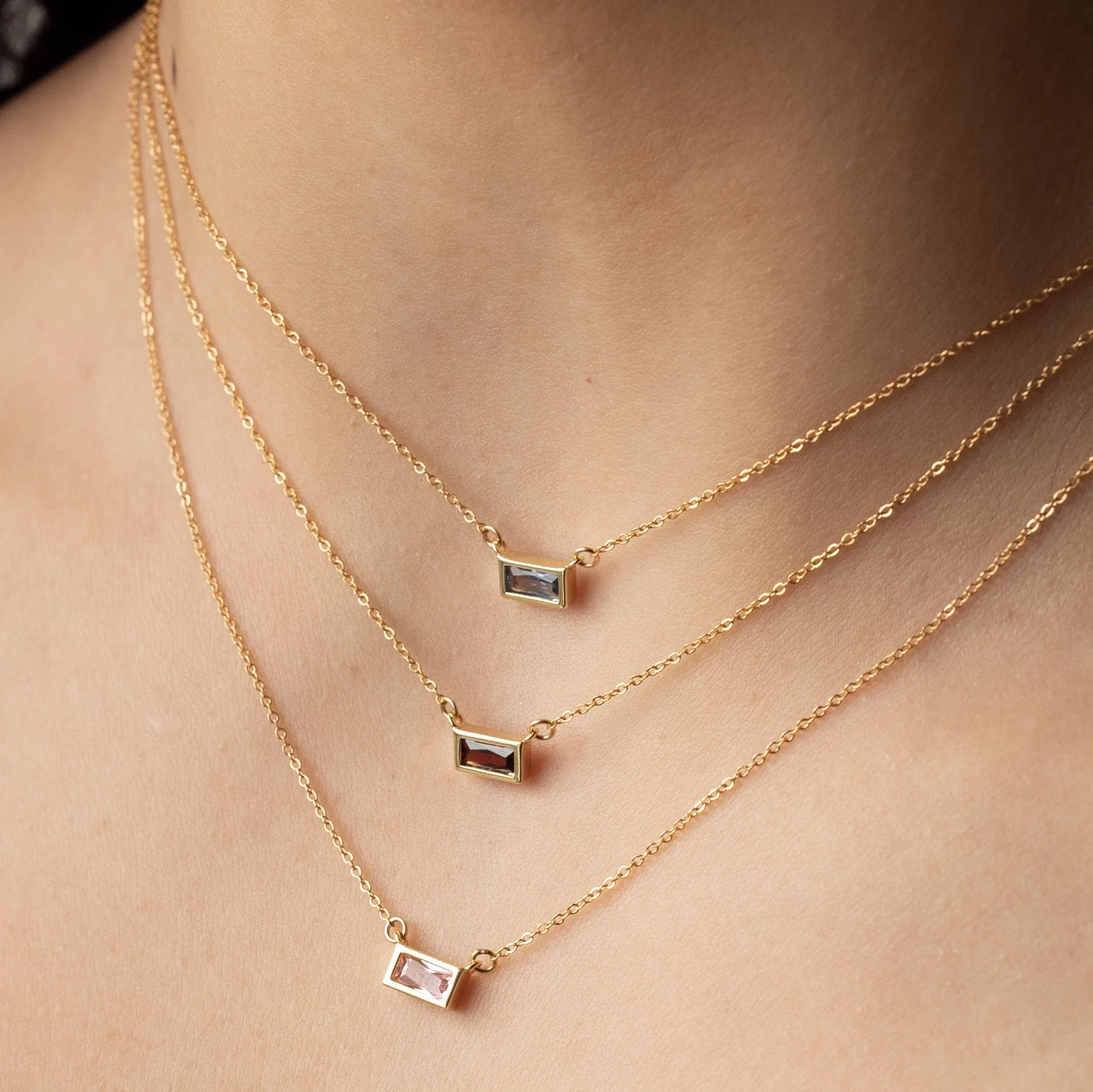 Emerald Shape Horizontal Birthstone Necklaces