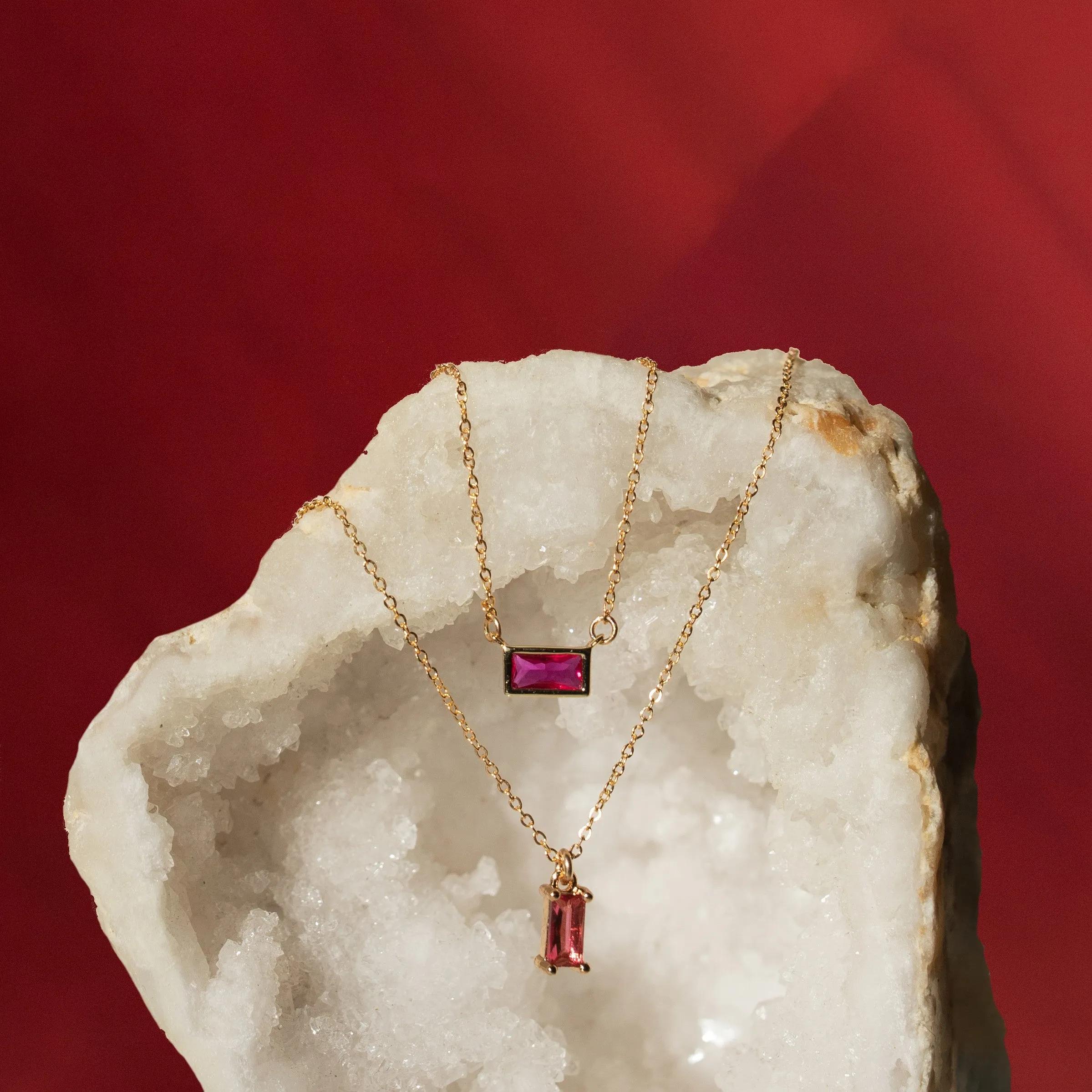 Emerald Shape Horizontal Birthstone Necklaces