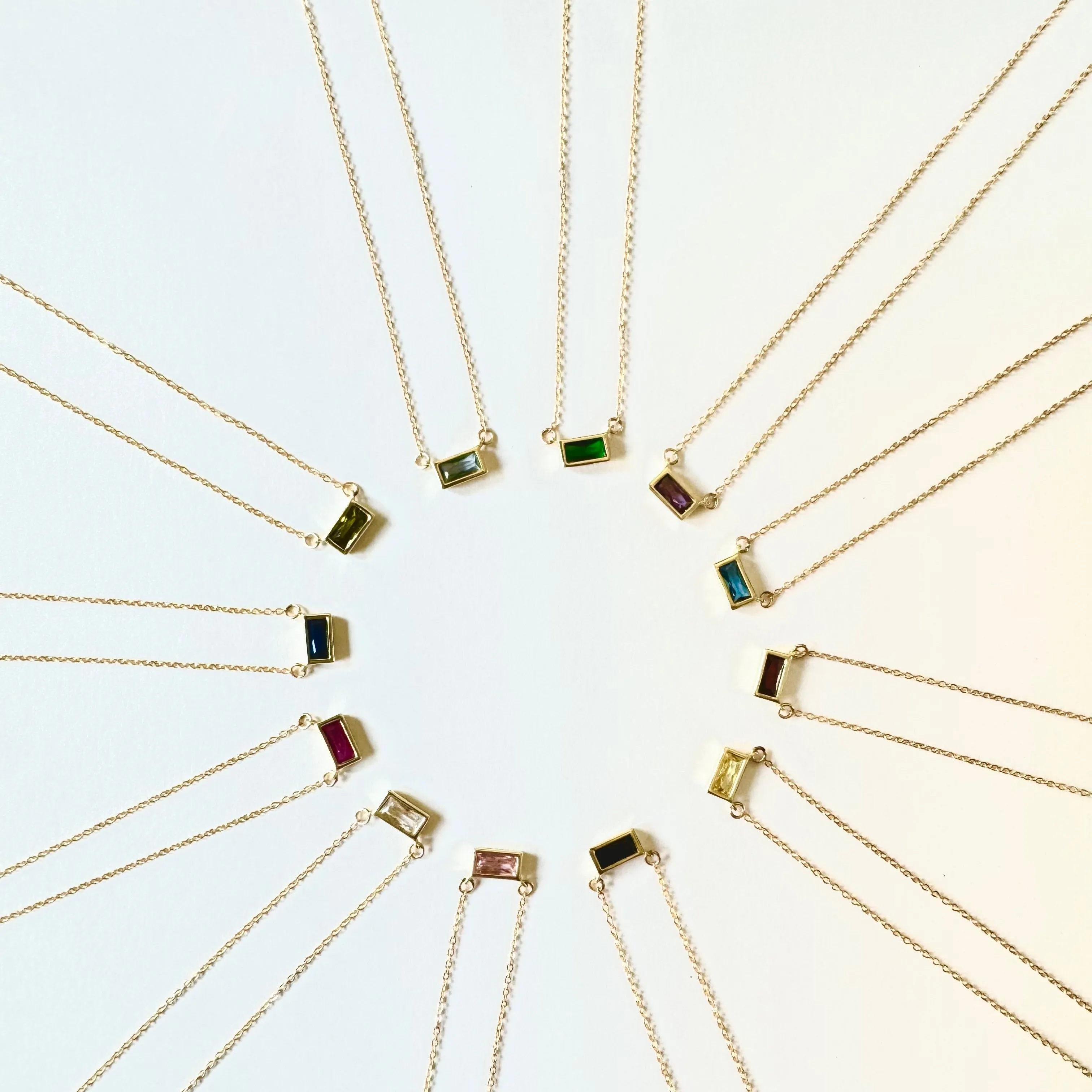 Emerald Shape Horizontal Birthstone Necklaces