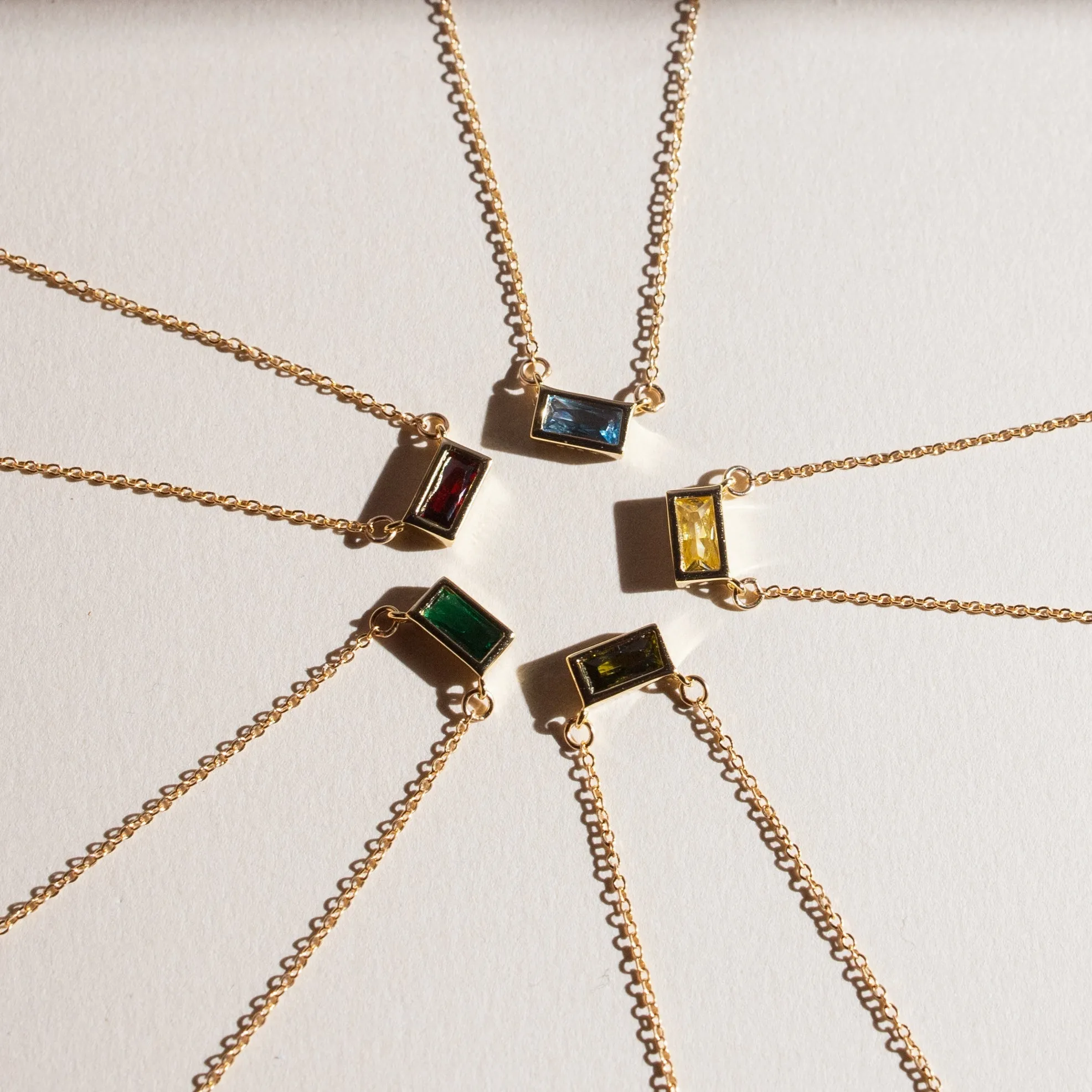 Emerald Shape Horizontal Birthstone Necklaces
