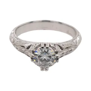 Engraved Moissanite Floral Ring
