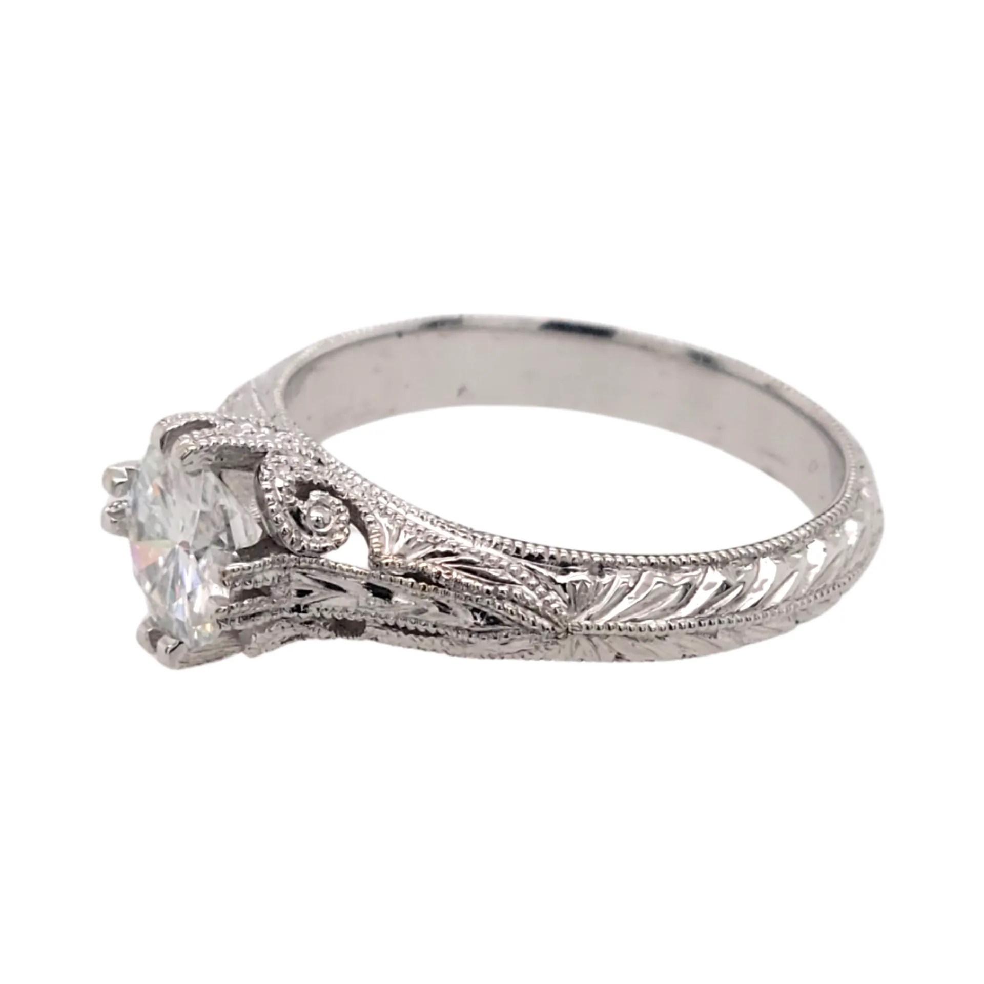 Engraved Moissanite Floral Ring
