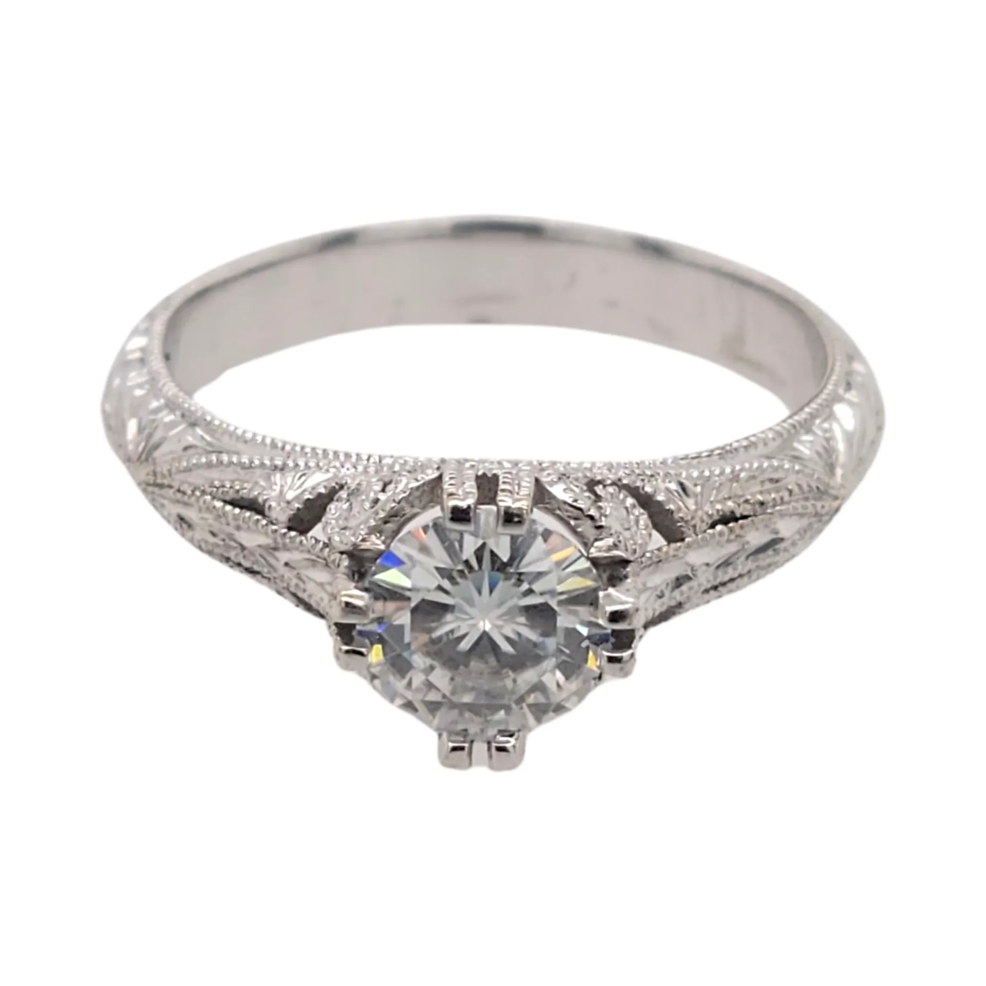 Engraved Moissanite Floral Ring