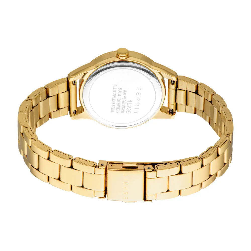 ESPRIT Women's Gold Color Watch with Silver Dial and Date Function