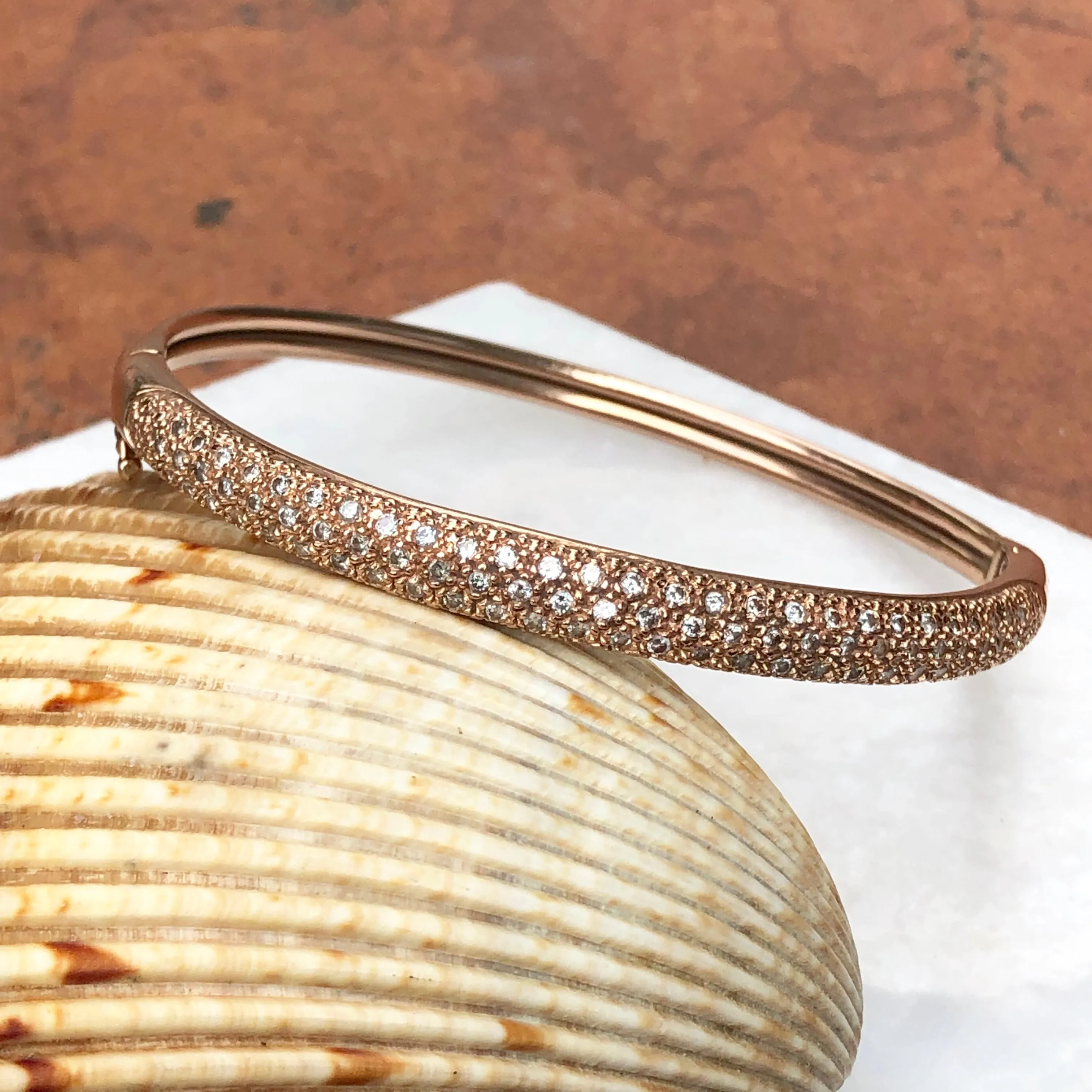Estate 14KT Rose Gold 1.50 CT Pave Diamond Bangle Bracelet