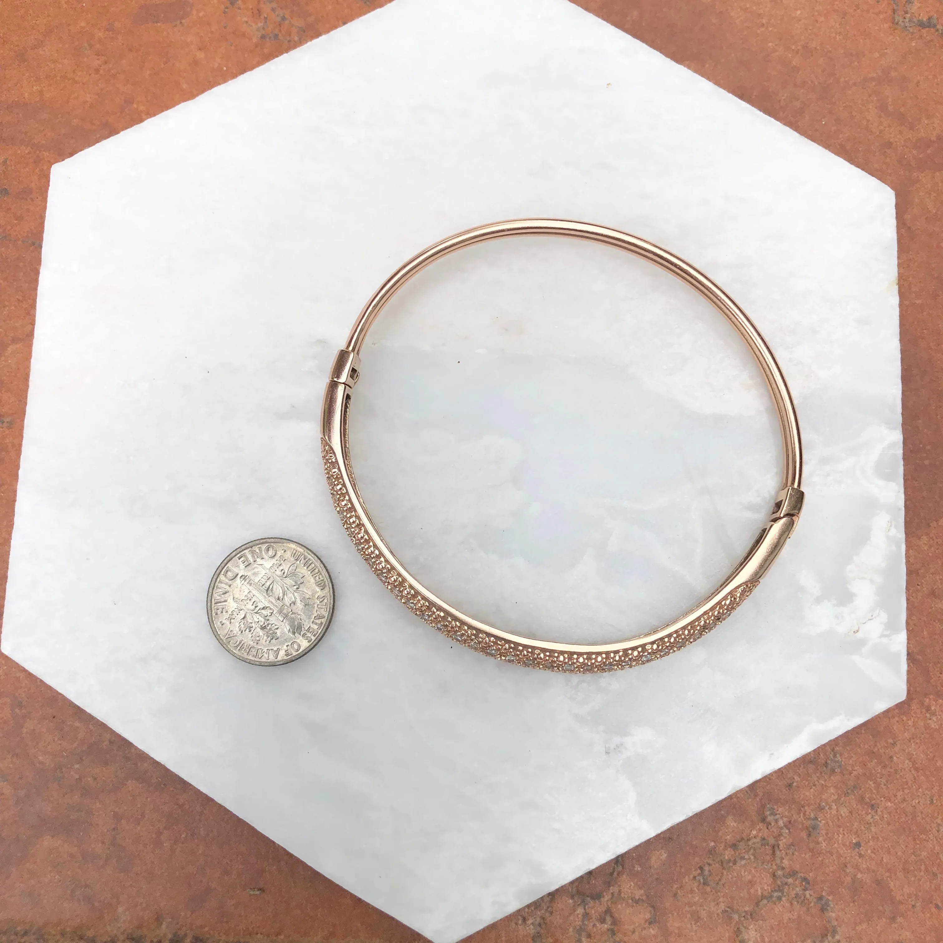 Estate 14KT Rose Gold 1.50 CT Pave Diamond Bangle Bracelet