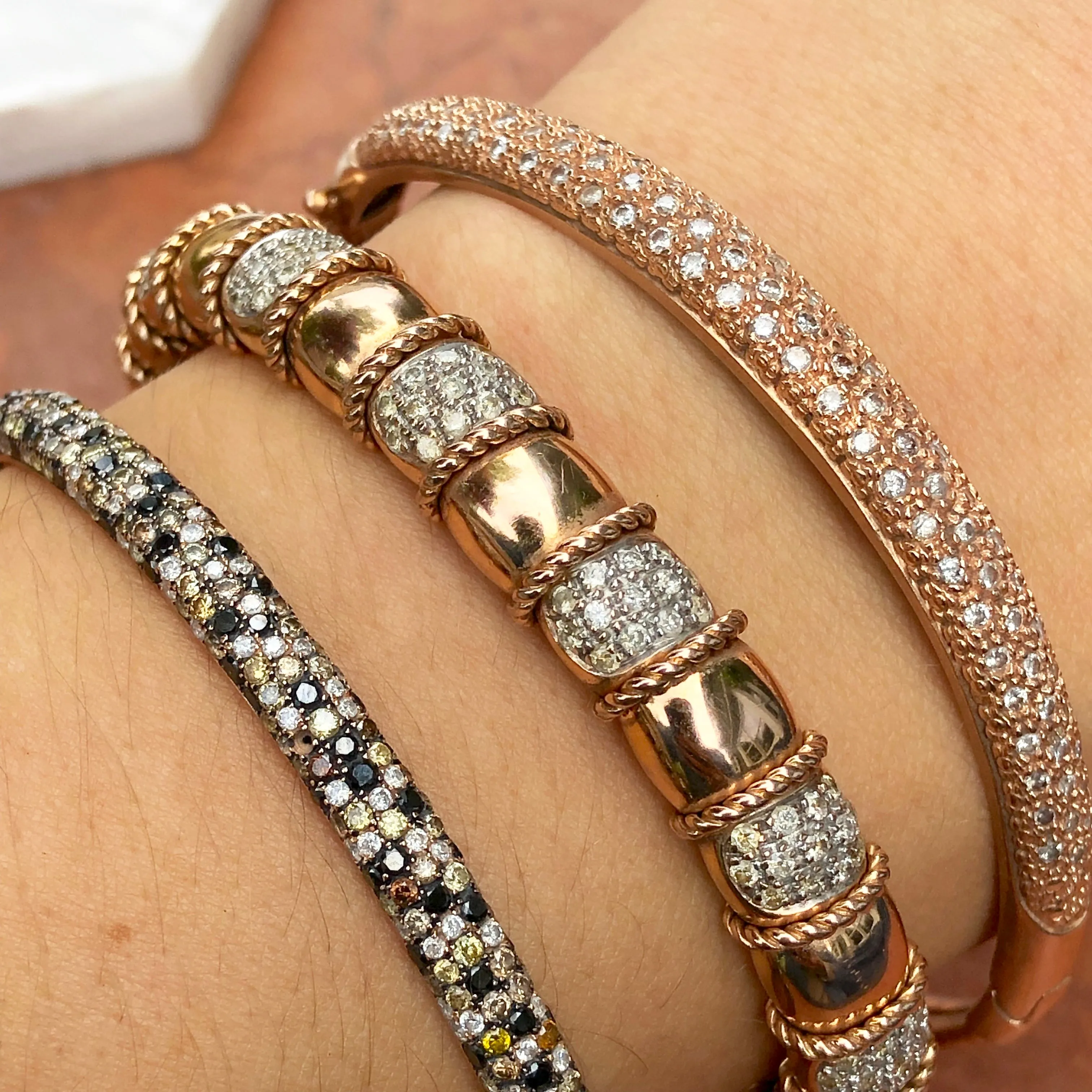 Estate 14KT Rose Gold 1.50 CT Pave Diamond Bangle Bracelet