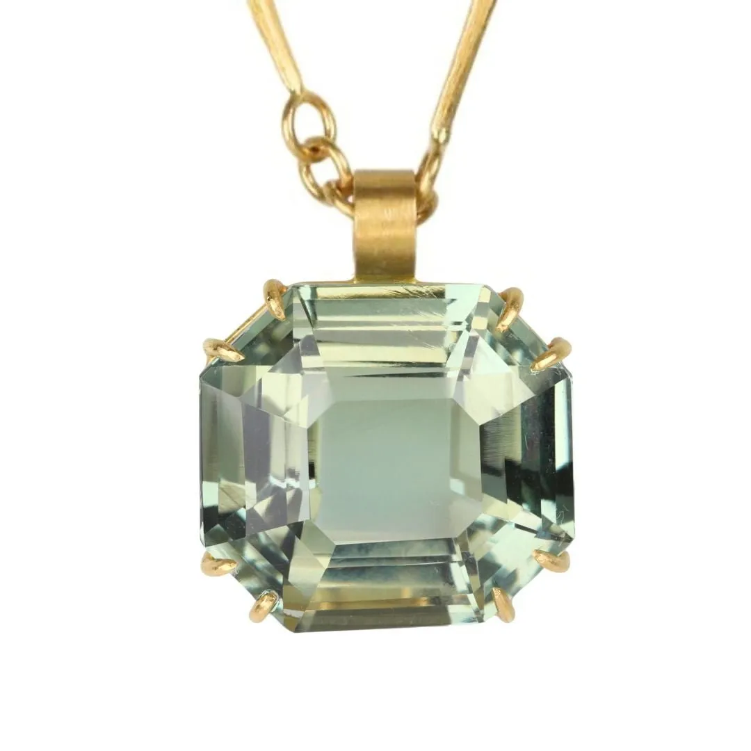 Faceted Emerald-Cut Pale Green Amethyst Pendant