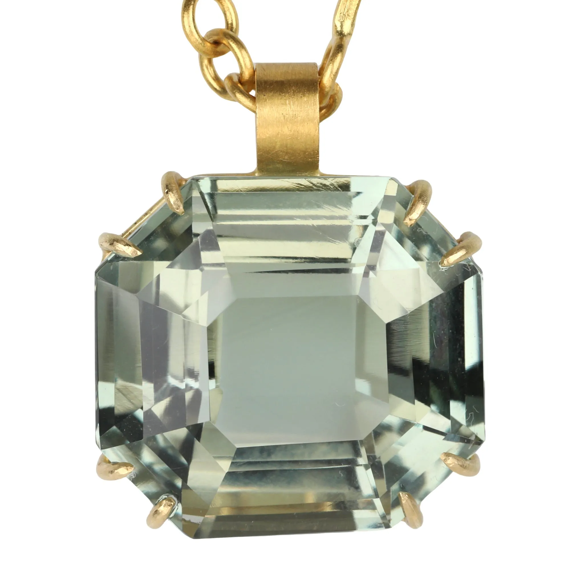 Faceted Emerald-Cut Pale Green Amethyst Pendant