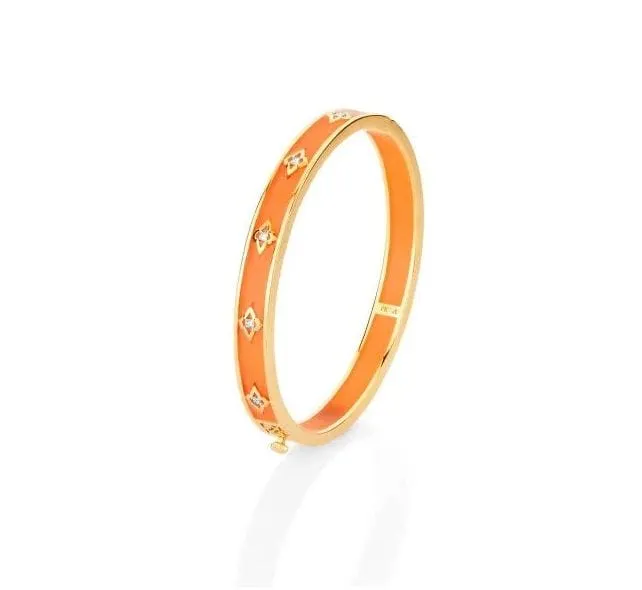 Farah Khan 18K Yellow Gold 8mm Flush Orange Ceramic Hinged Bangle