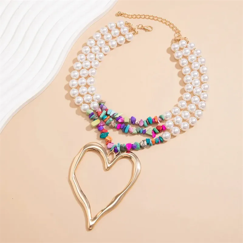 Female Beads Imitation Pearl Heart Shaped Necklaces