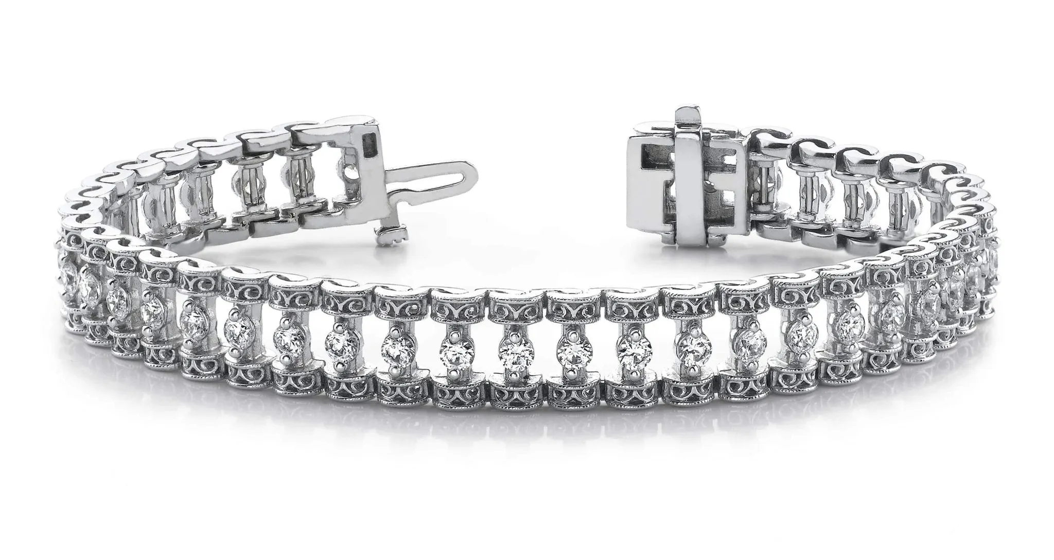 Filigree Diamond Candlestick Diamond Bracelet with 1.57 ct.(finished) 2mm