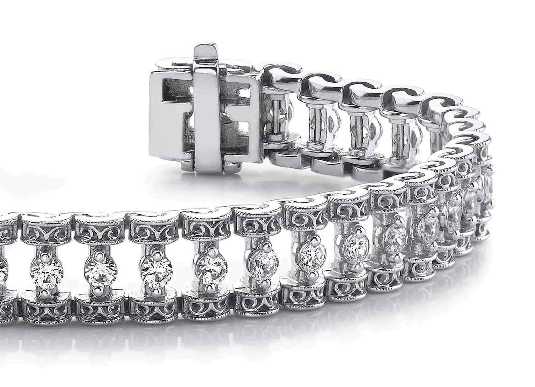 Filigree Diamond Candlestick Diamond Bracelet with 1.57 ct.(finished) 2mm